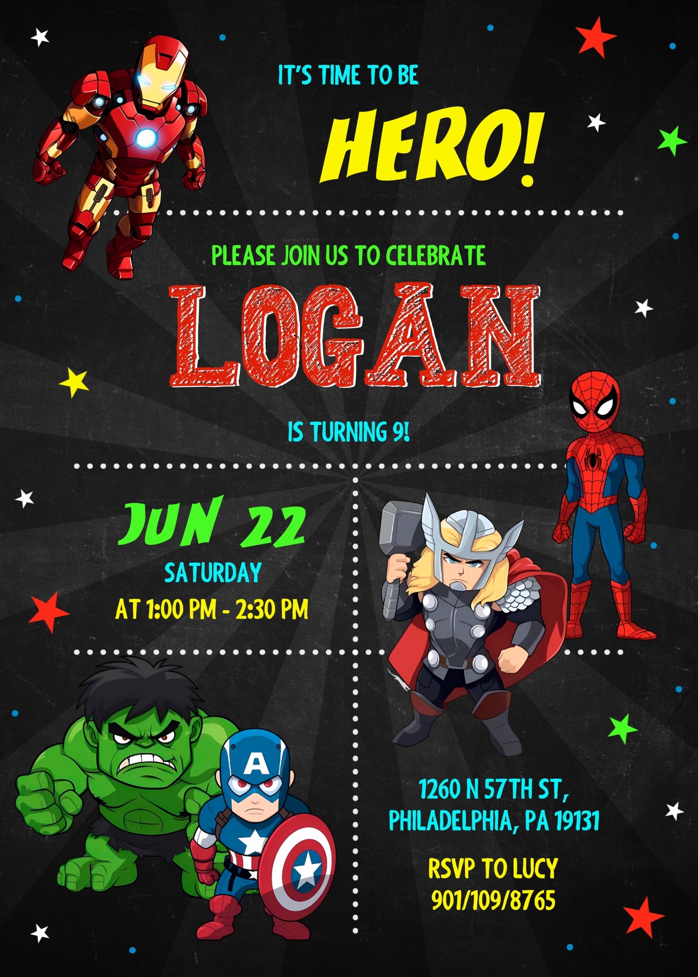 Avengers Marvel Superhero customizable invitation template | Share or Print | boy | ZK499