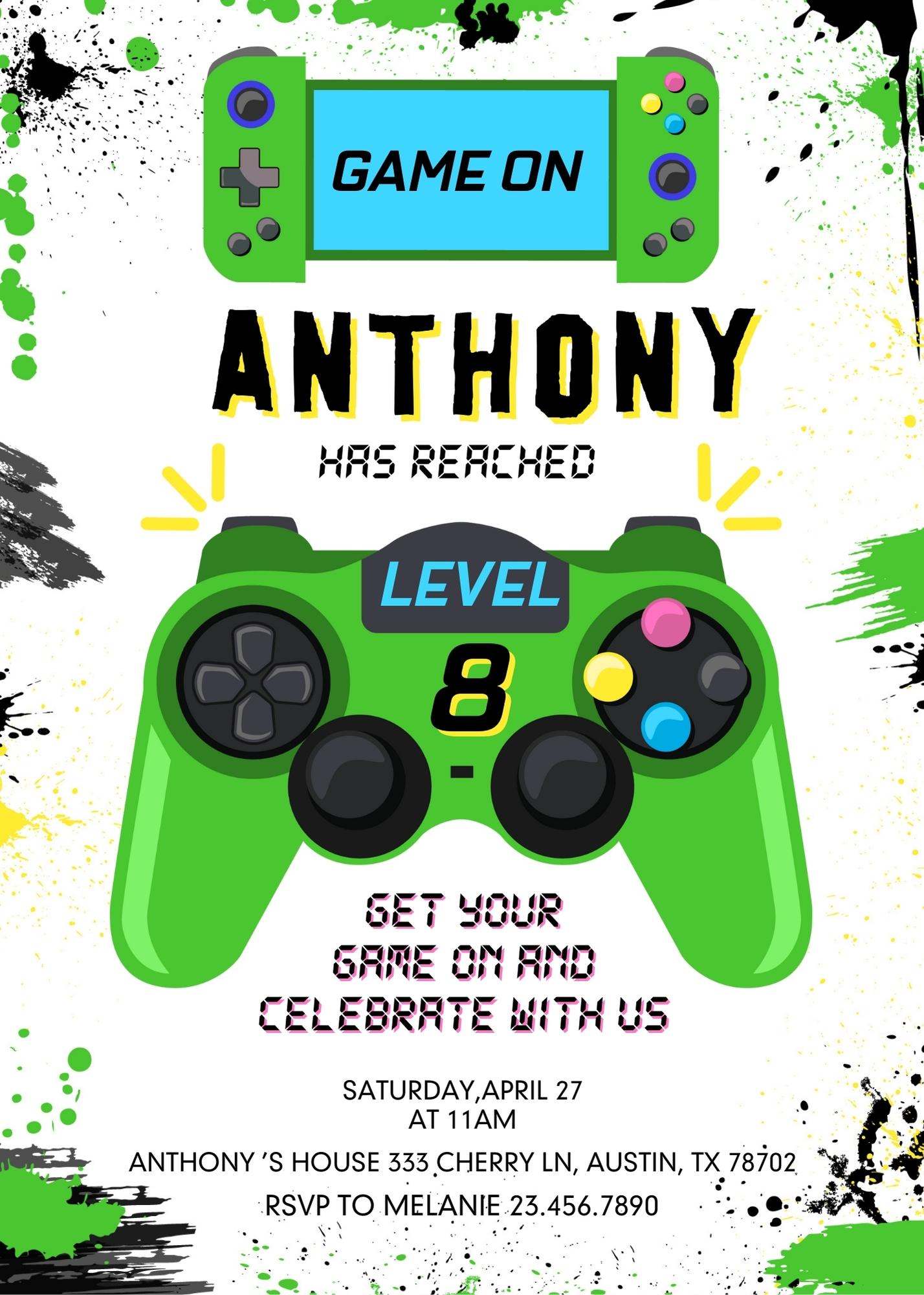 Gamer Party customizable invitation template | Share or Print | boy | KT061