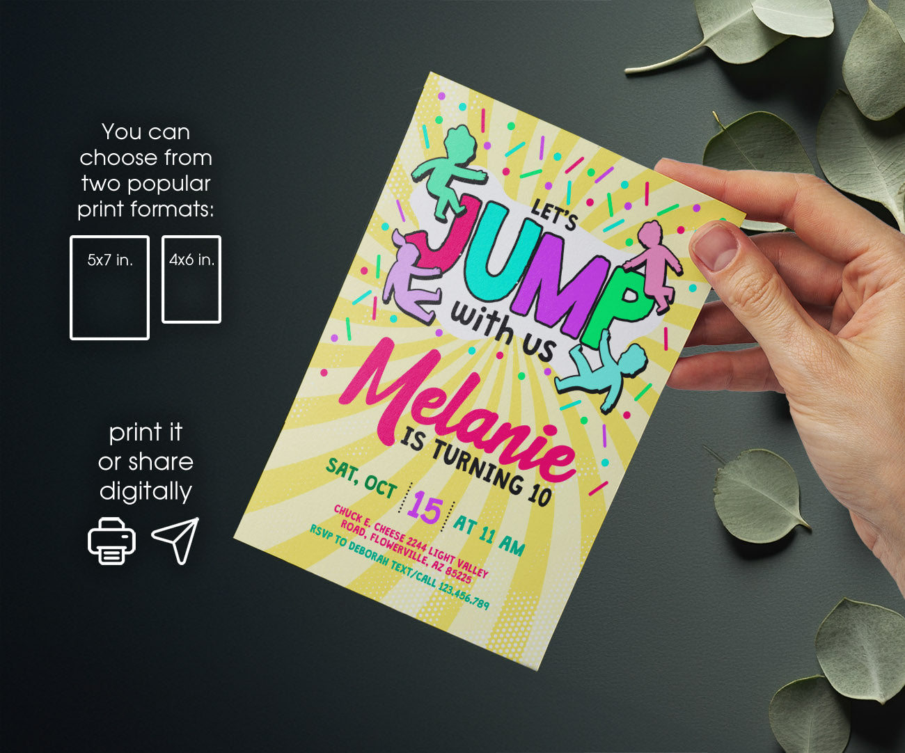 Trampoline Jump Party customizable invitation template | Share or Print | AK165
