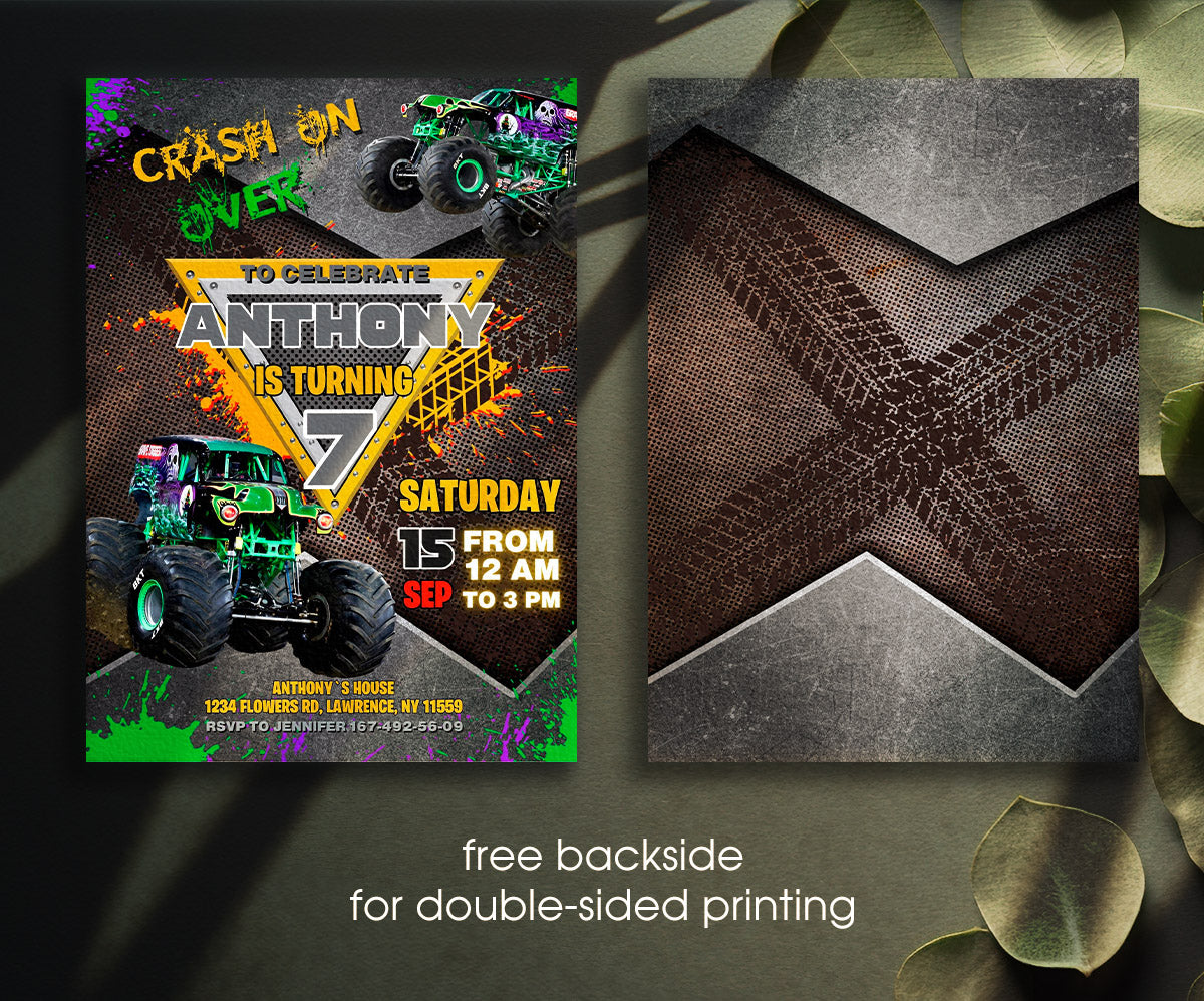 Garve Digger Monster Jam Truck customizable invitation template | Share or Print | boy | WJ462