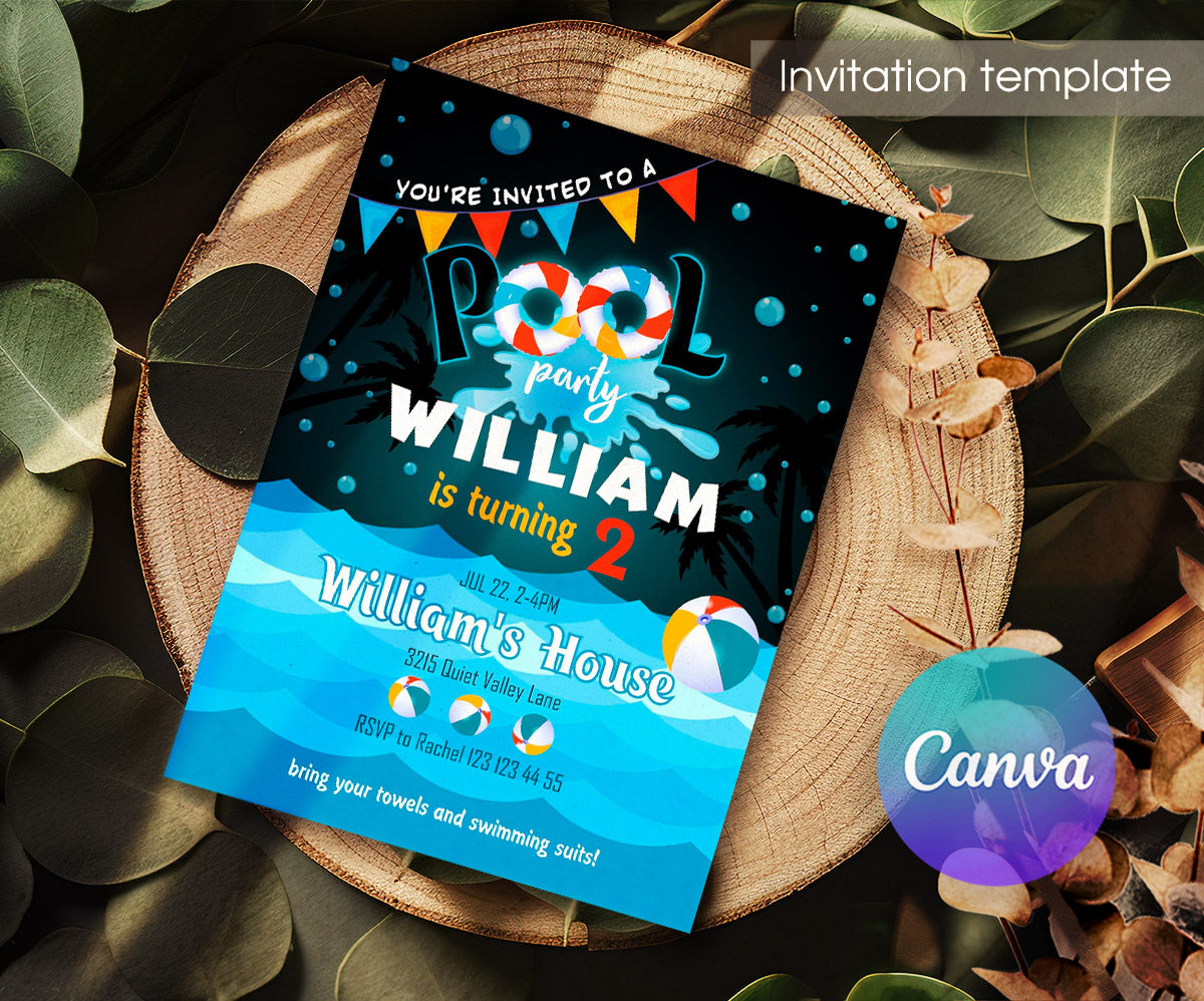Pool Party customizable invitation template | Share or Print | YN024