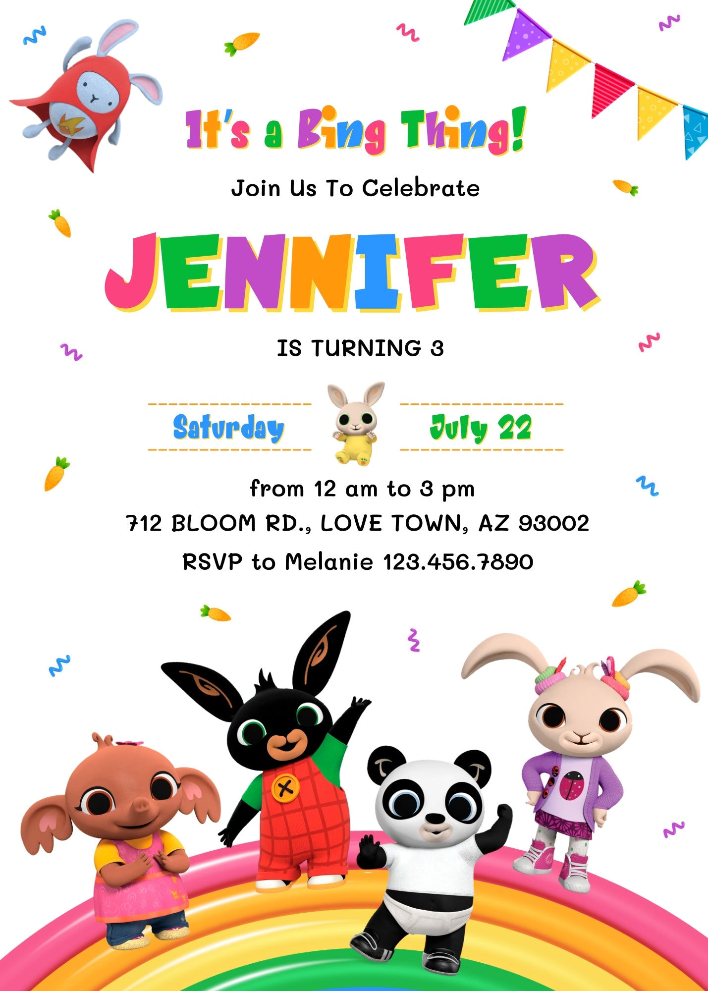 Bing Bunny customizable invitation template | Share or Print | WK391
