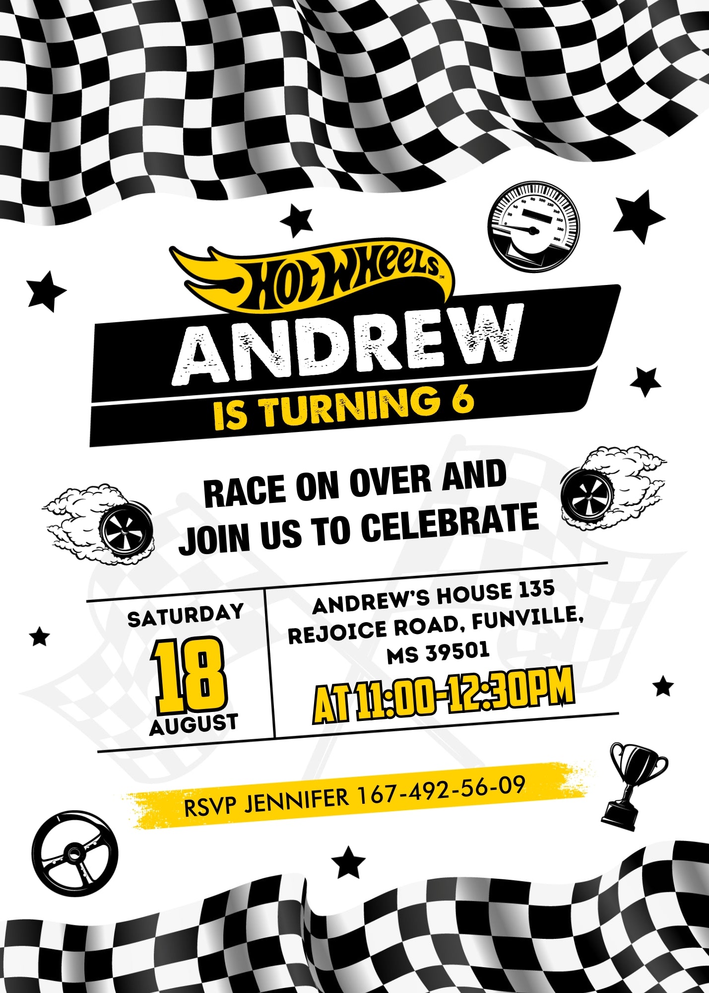 Hot Wheels Racing customizable invitation template | Share or Print | boy | EQ403