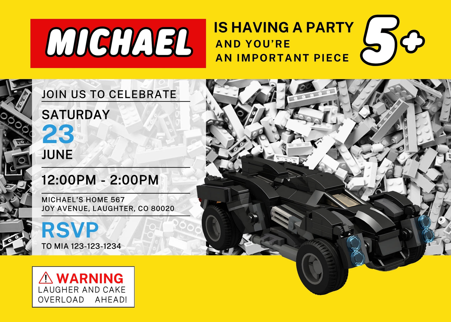 Lego Race Car customizable invitation template | Share or Print | boy | TI595