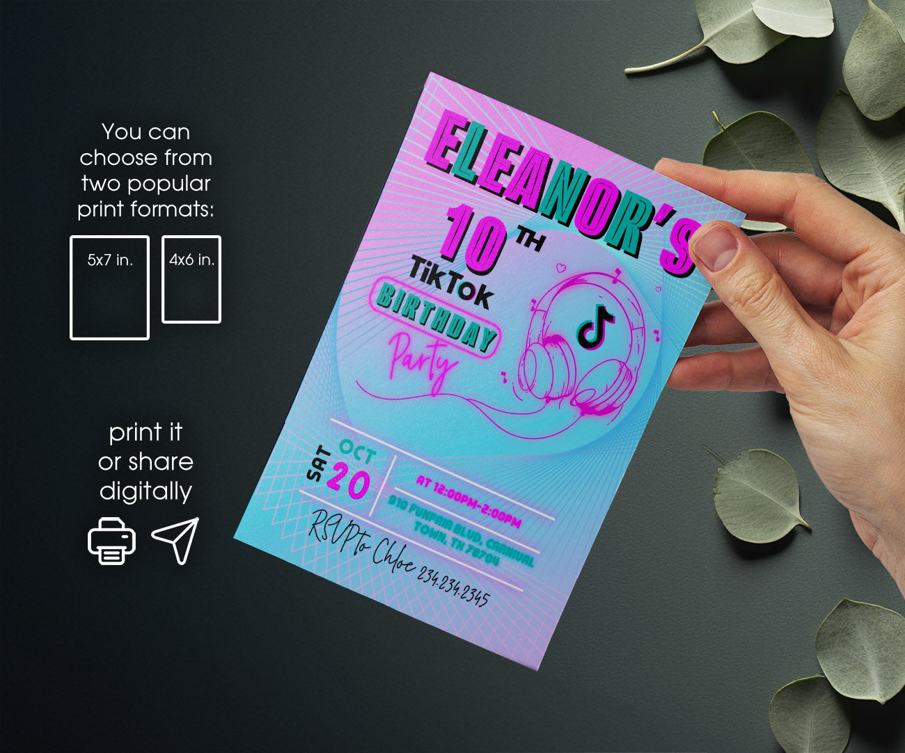 Tik Tok Party customizable invitation template | Share or Print | FC700