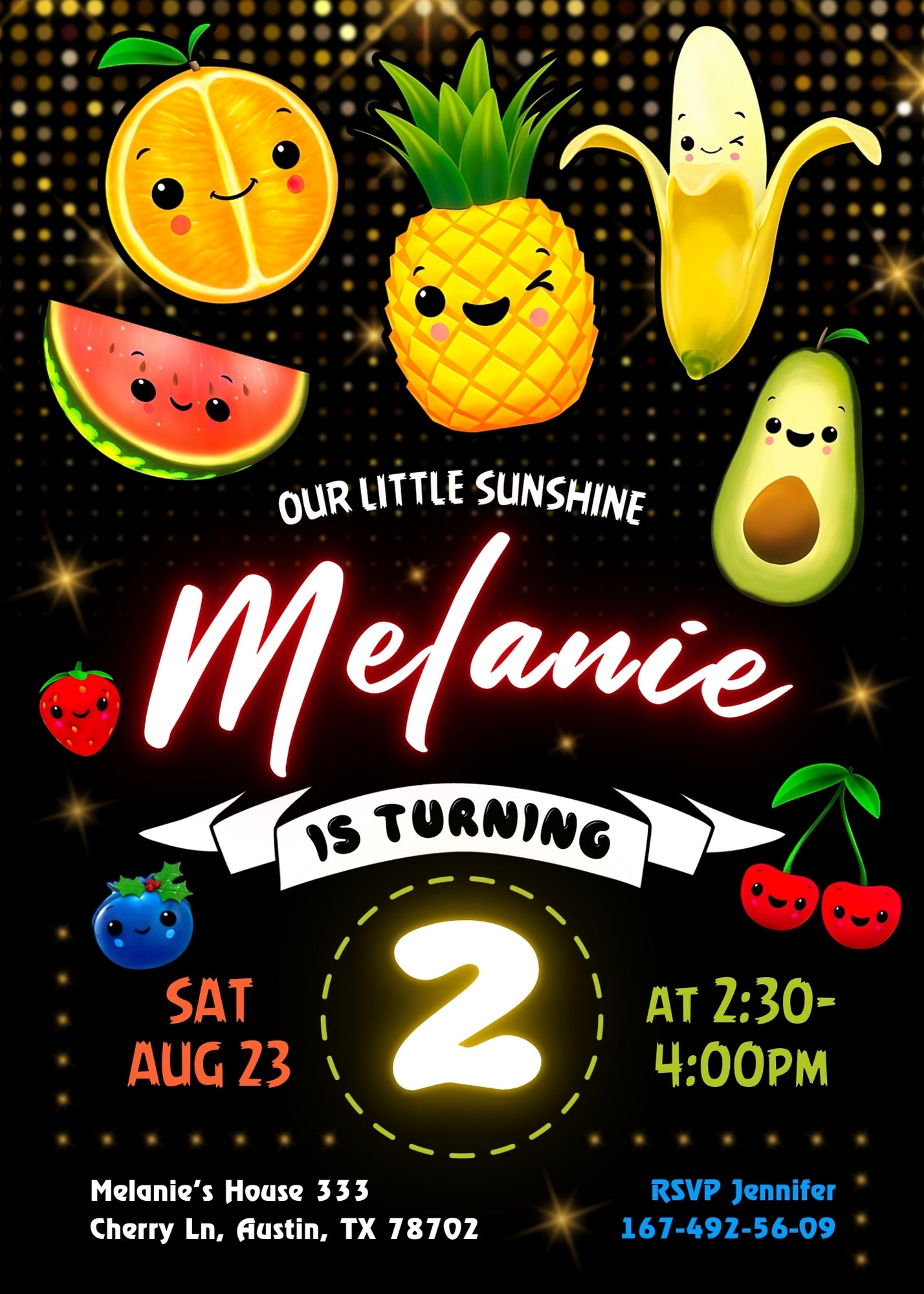 Hey Bear Sensory Dancing Fruits customizable invitation template | Share or Print | GI576