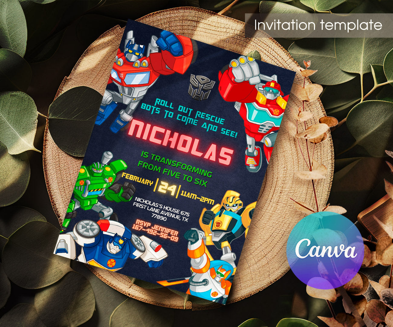 Transformers Rescue Bots customizable invitation template | Share or Print | boy | DG830