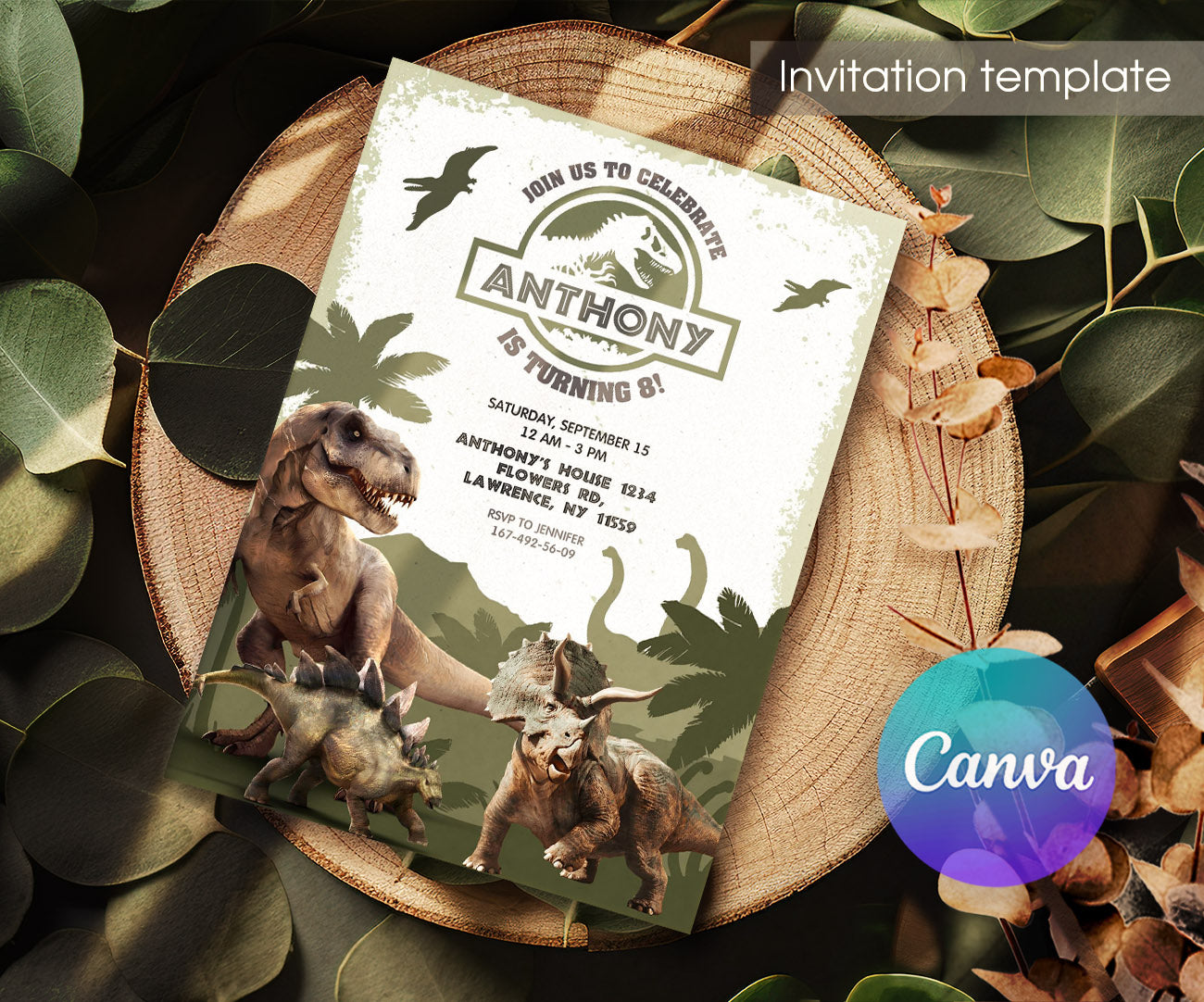 Jurassic World Dinosaur customizable invitation template | Share or Print | IL314
