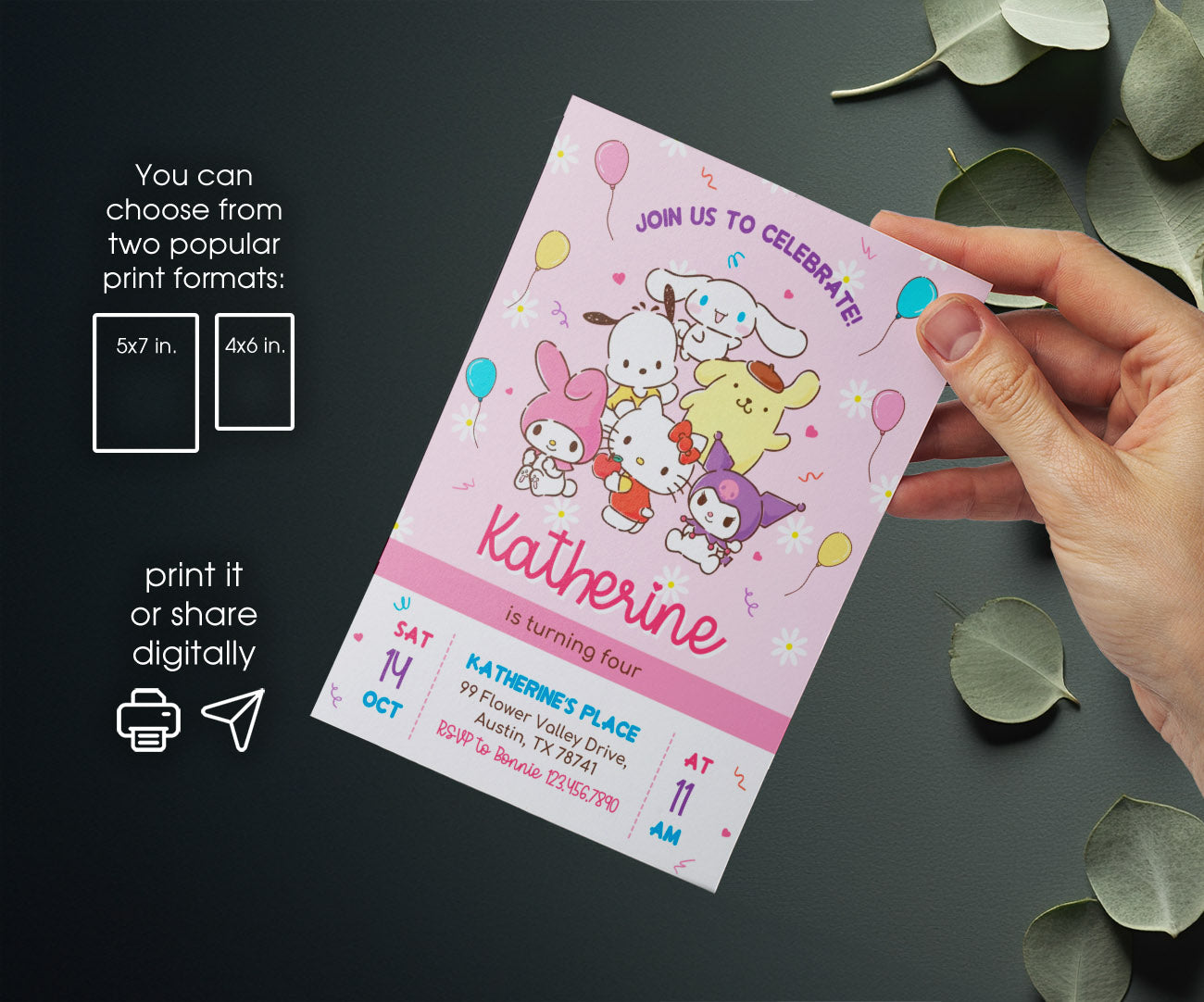 Hello Kitty Sanrio customizable invitation template | Share or Print | OX277