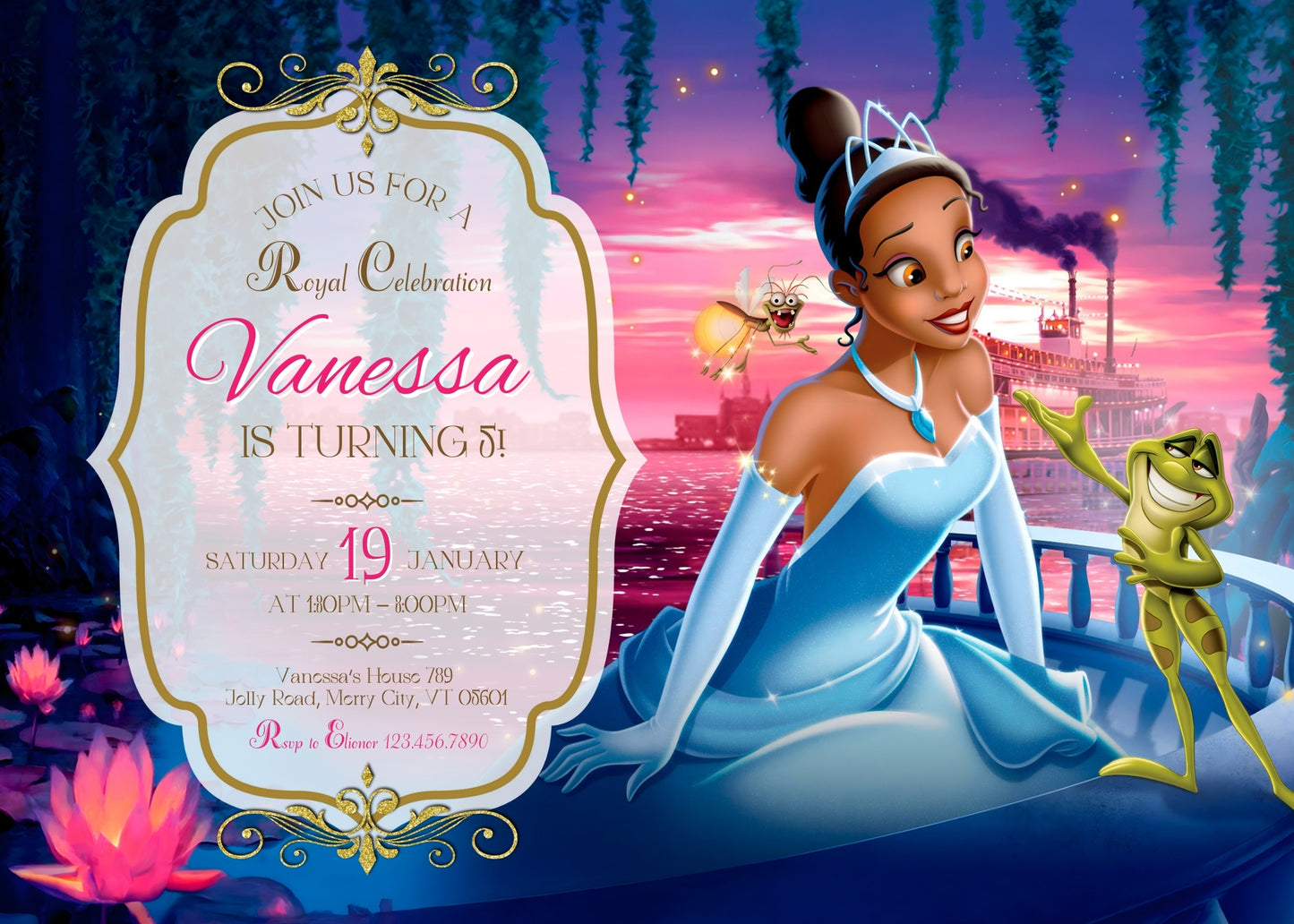 Tiana Frog Princess customizable invitation template | Share or Print | girl | RJ376