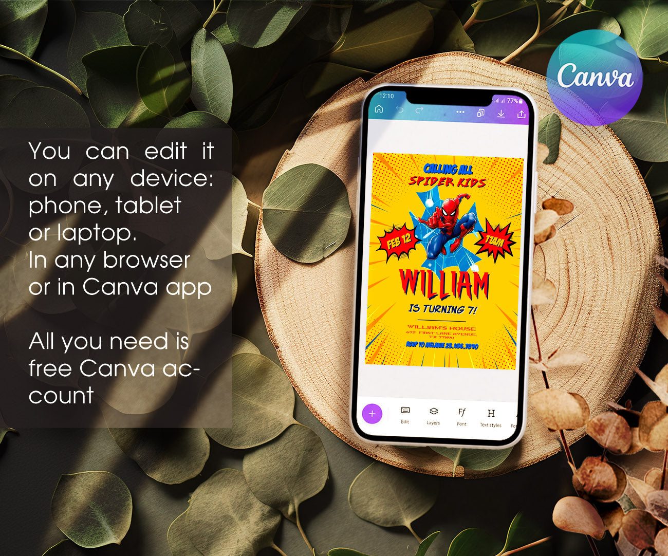 Spiderman Marvel Superhero customizable invitation template | Share or Print | boy | ZS235
