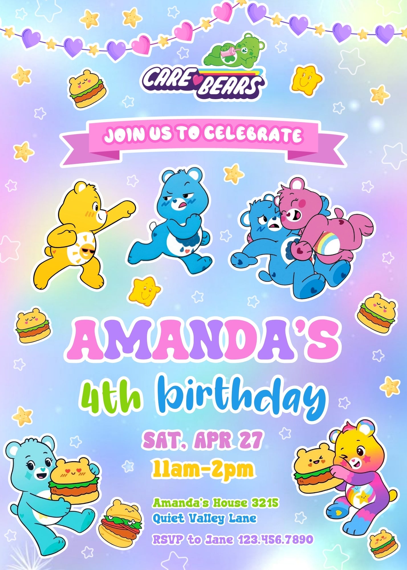 Care Bears customizable invitation template | Share or Print | AX343
