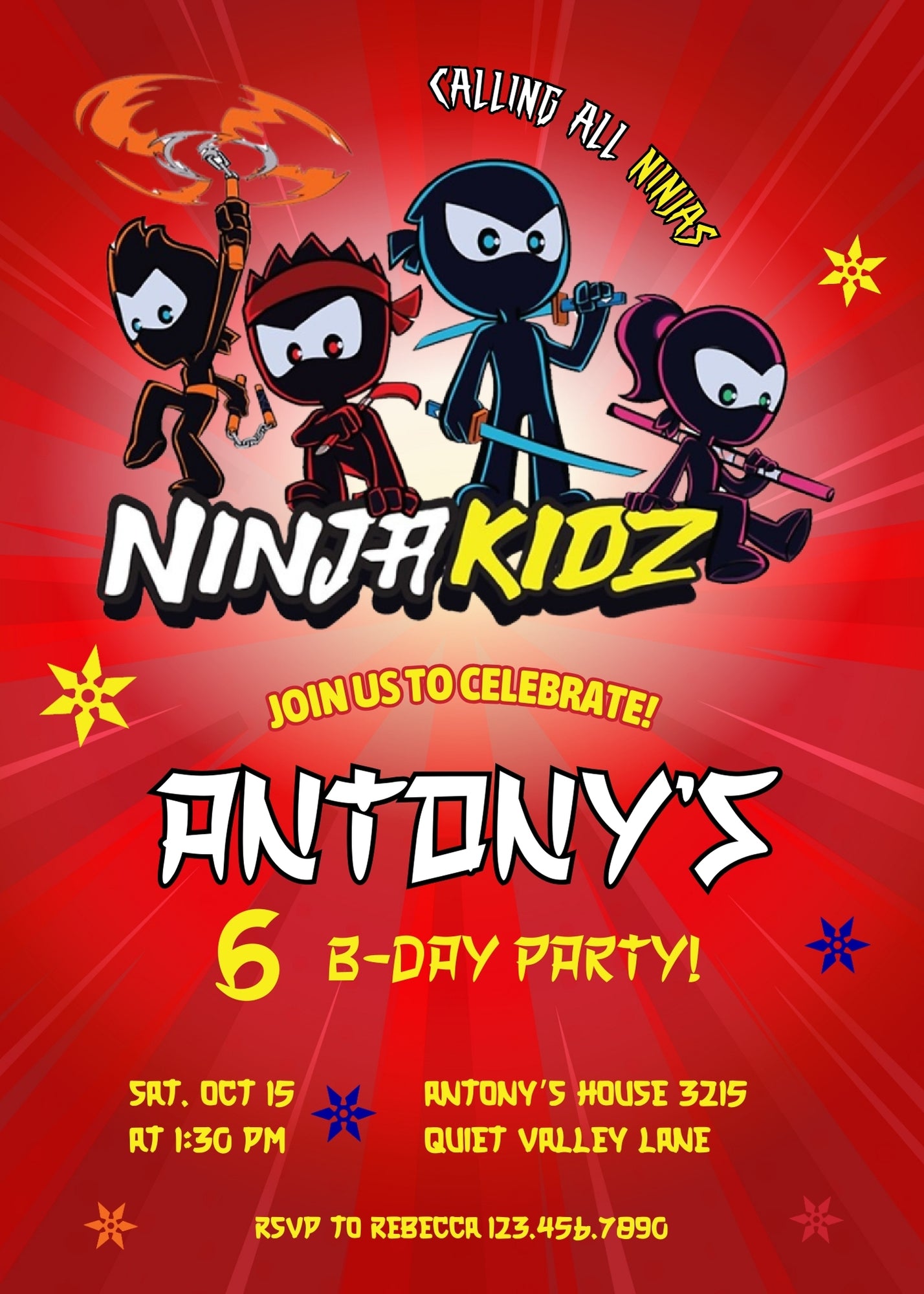 Ninja Kidz TV customizable invitation template | Share or Print | ZK467