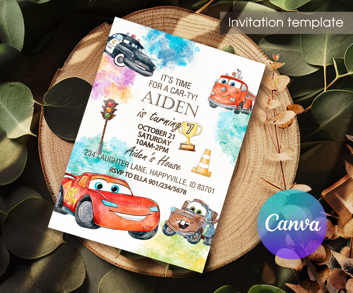Cars Lightning McQueen customizable invitation template | Share or Print | boy | GW672
