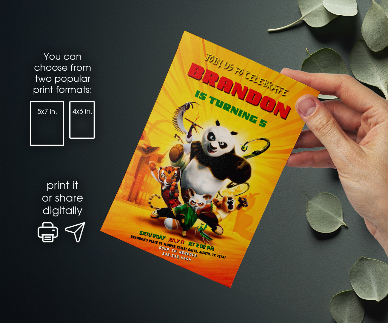 Kung Fu Panda Po customizable invitation template | Share or Print | KW055