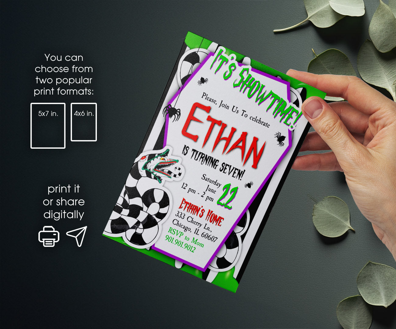 Beetlejuice Halloween customizable invitation template | Share or Print | EM793