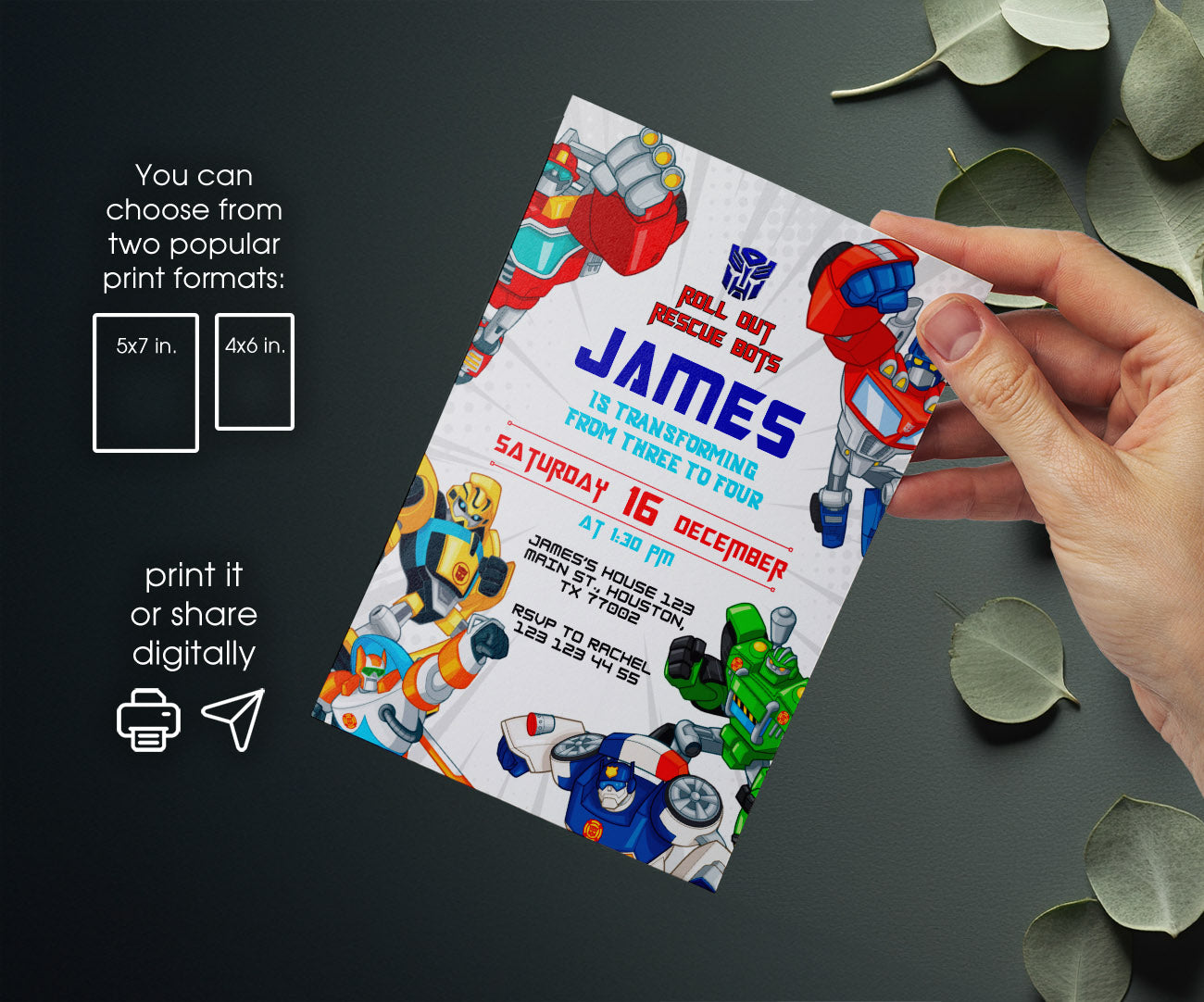 Transformers Rescue Bots customizable invitation template | Share or Print | boy | UL183