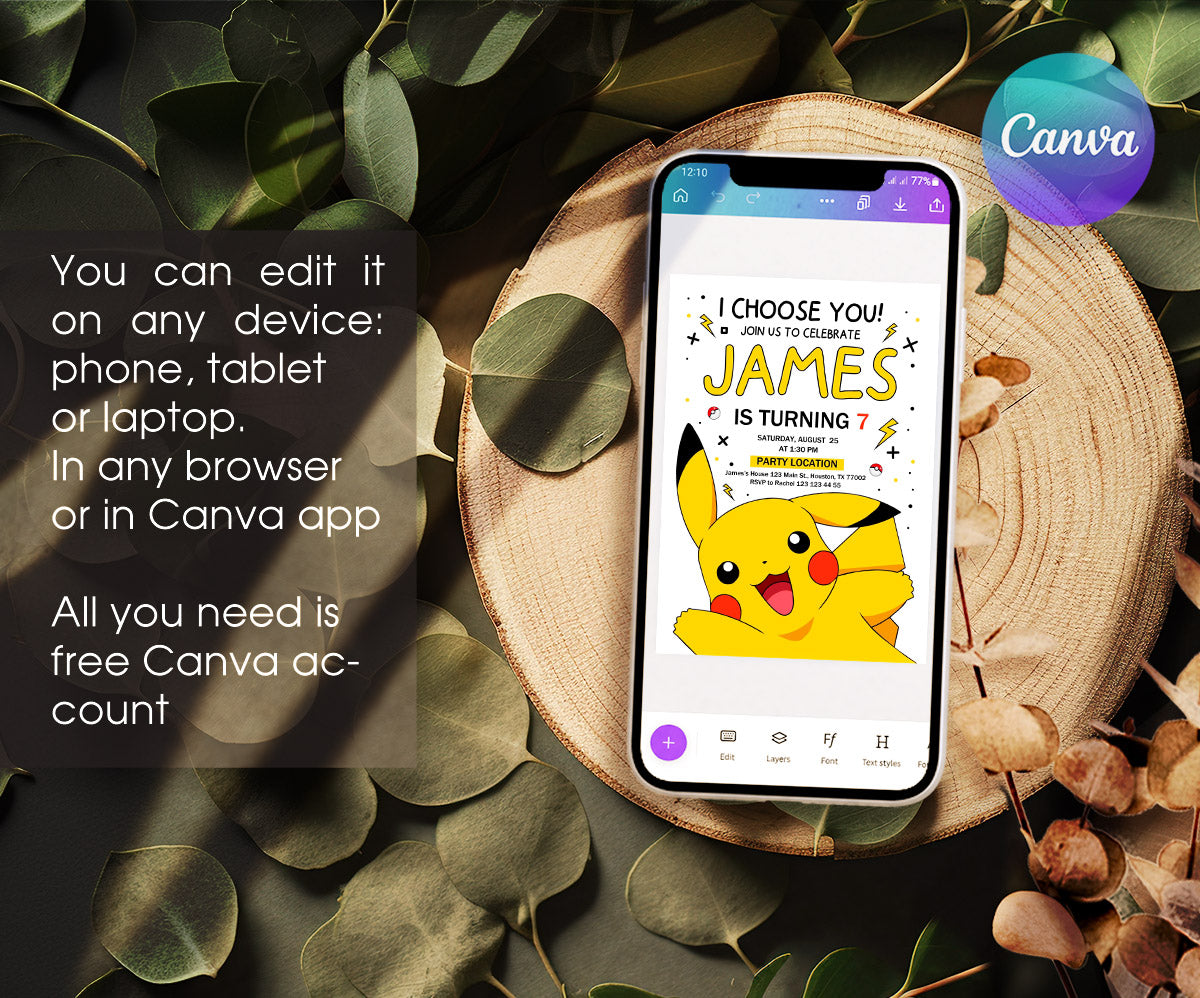 Pokemon Pikachu customizable invitation template | Share or Print | XA177