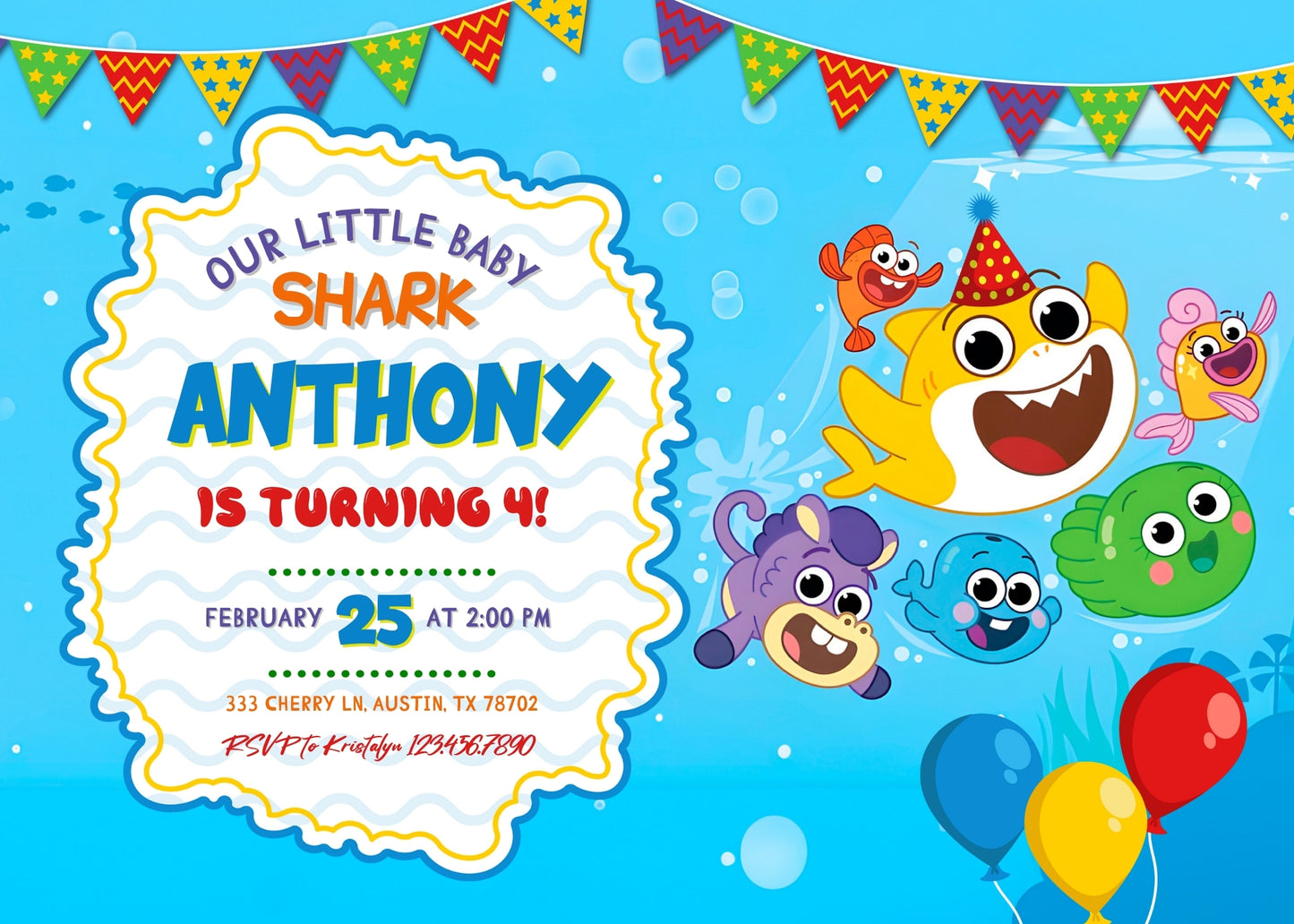 Baby Shark customizable invitation template | Share or Print | FL041