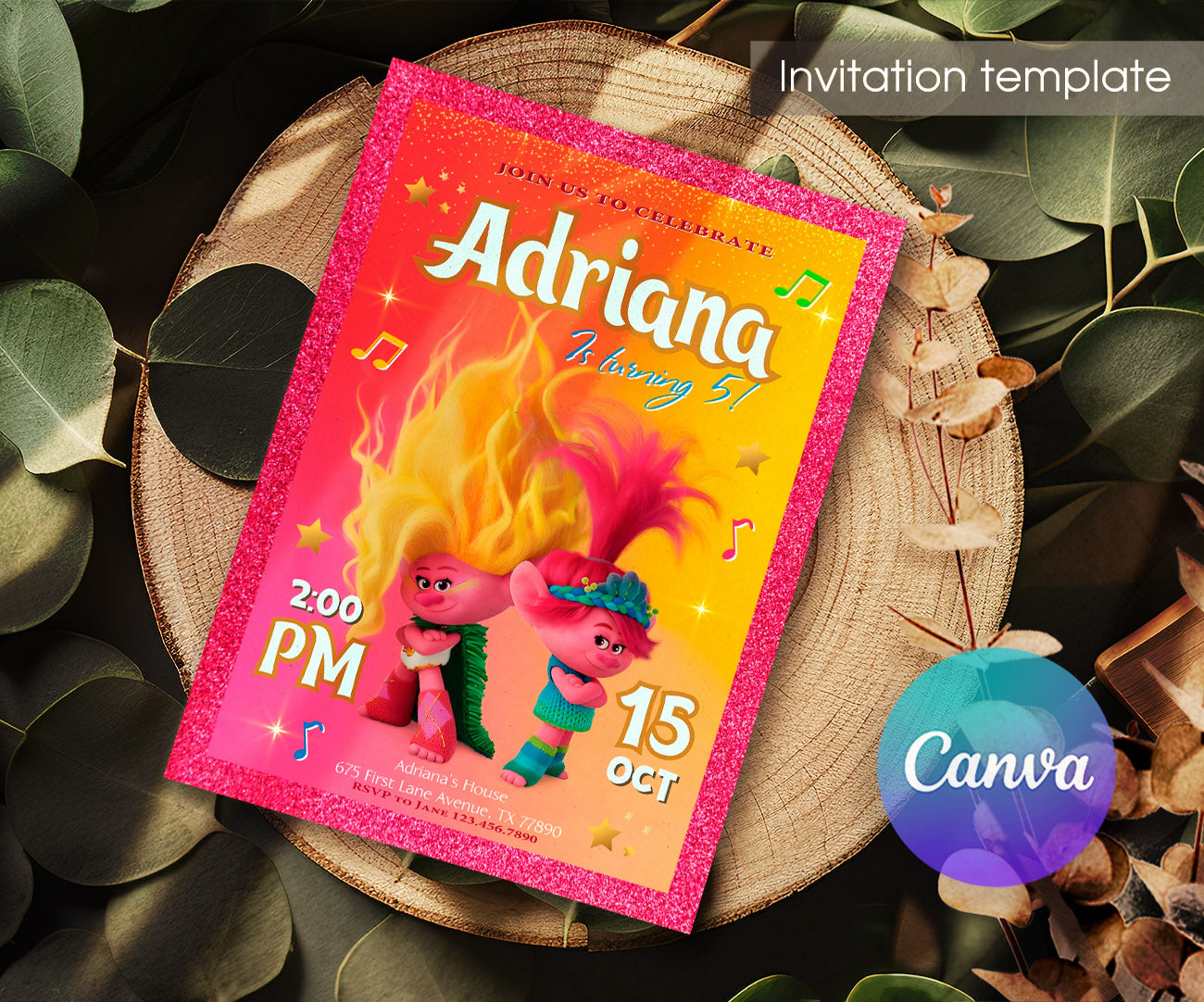 Trolls Poppy customizable invitation template | Share or Print | HE313