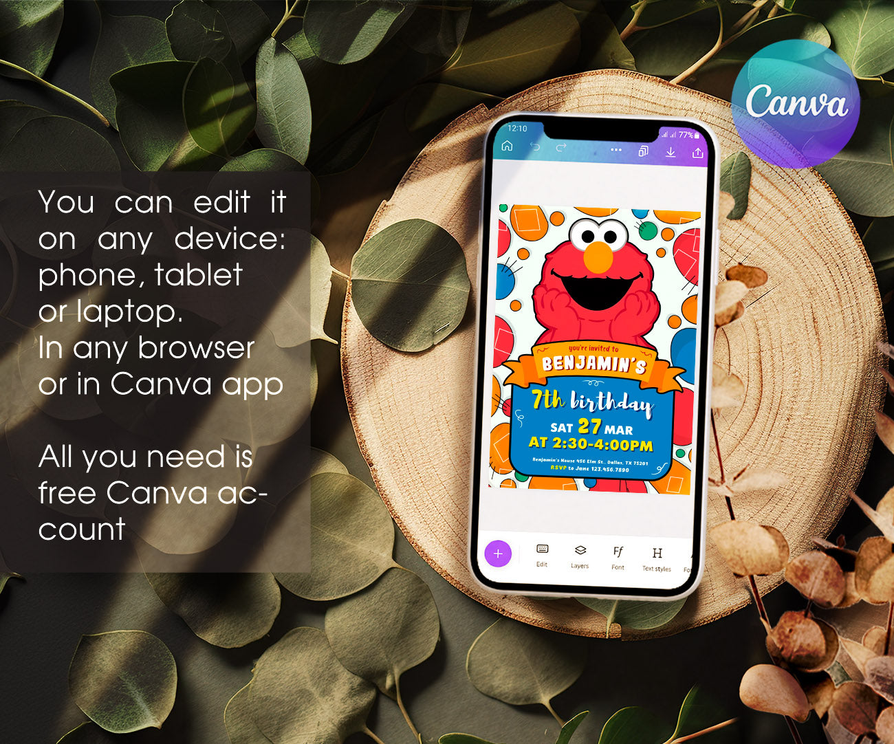 Sesame Street Elmo customizable invitation template | Share or Print | XT372