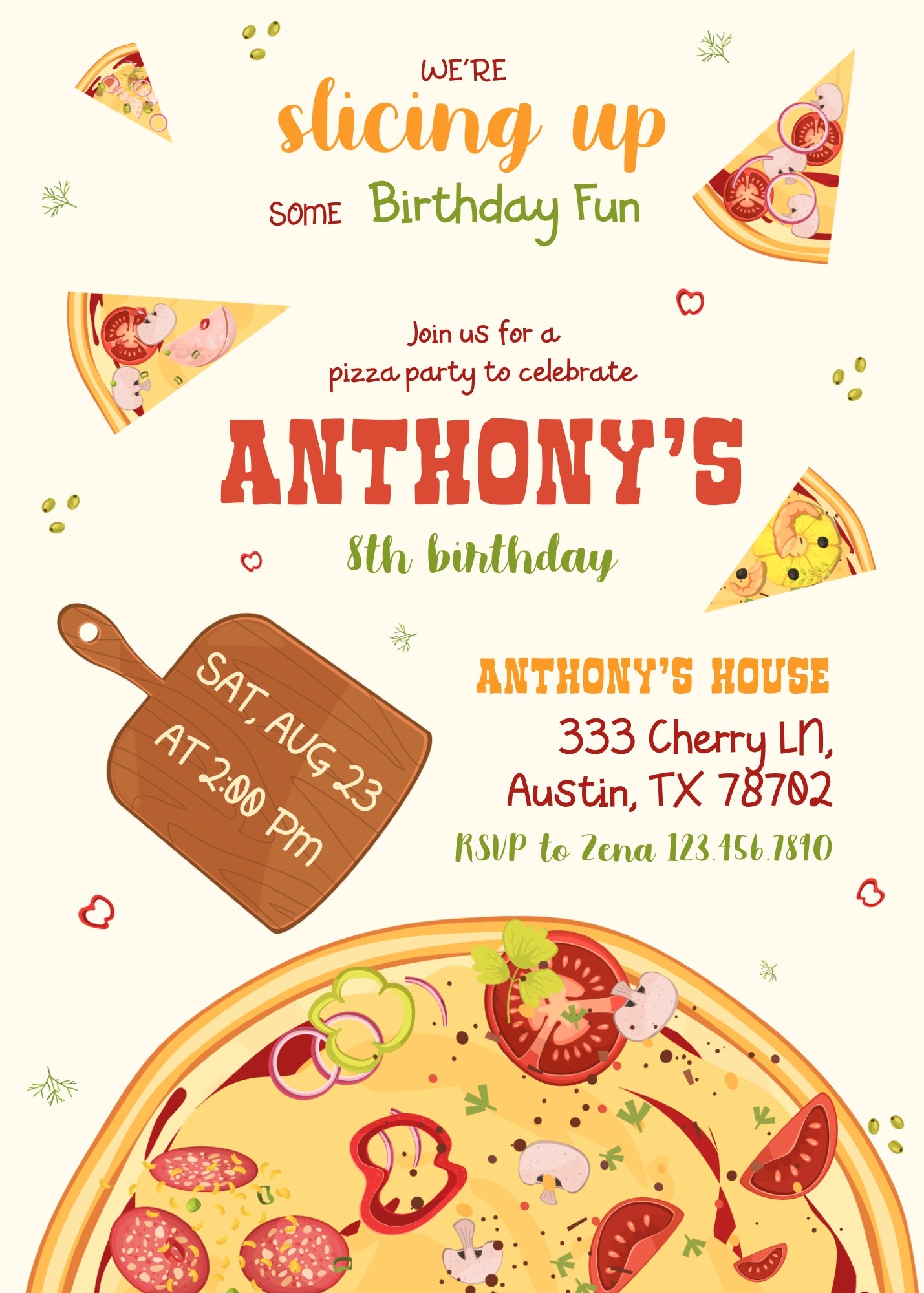 Pizza Party customizable invitation template | Share or Print | LG513