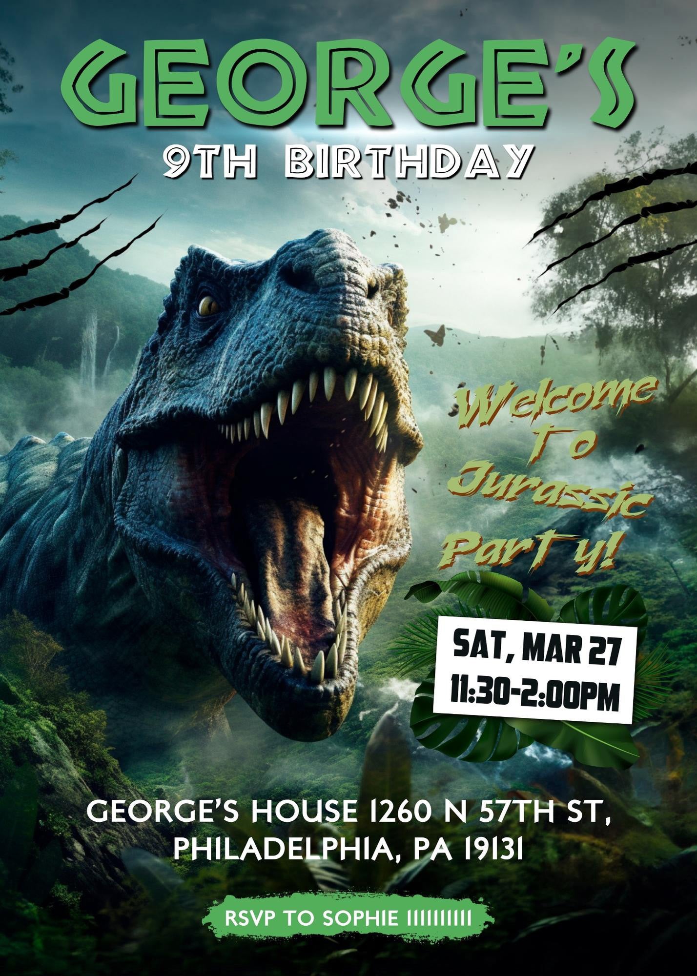Jurassic World Dinosaur customizable invitation template | Share or Print | OM553