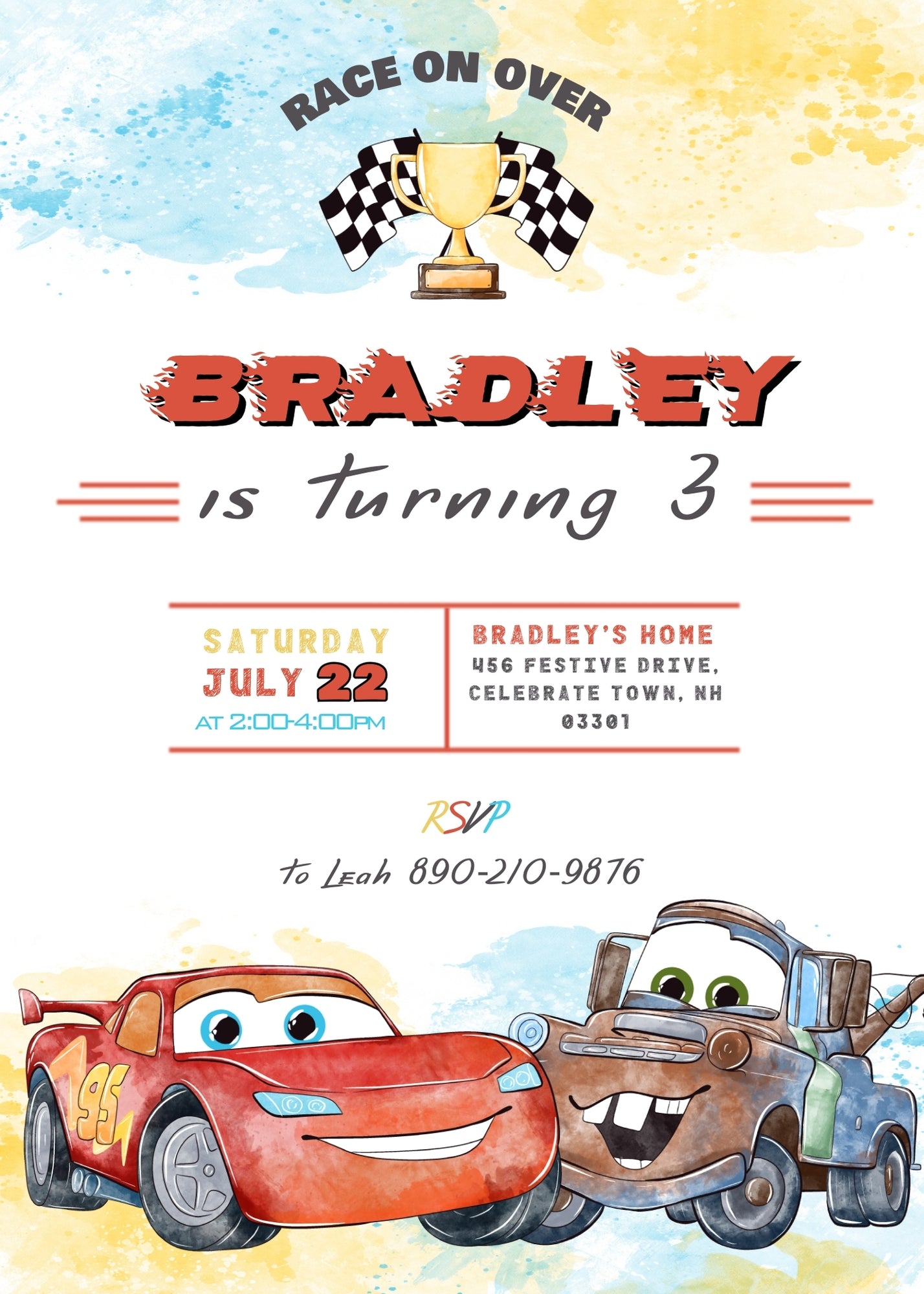 Cars Lightning McQueen customizable invitation template | Share or Print | boy | DM400