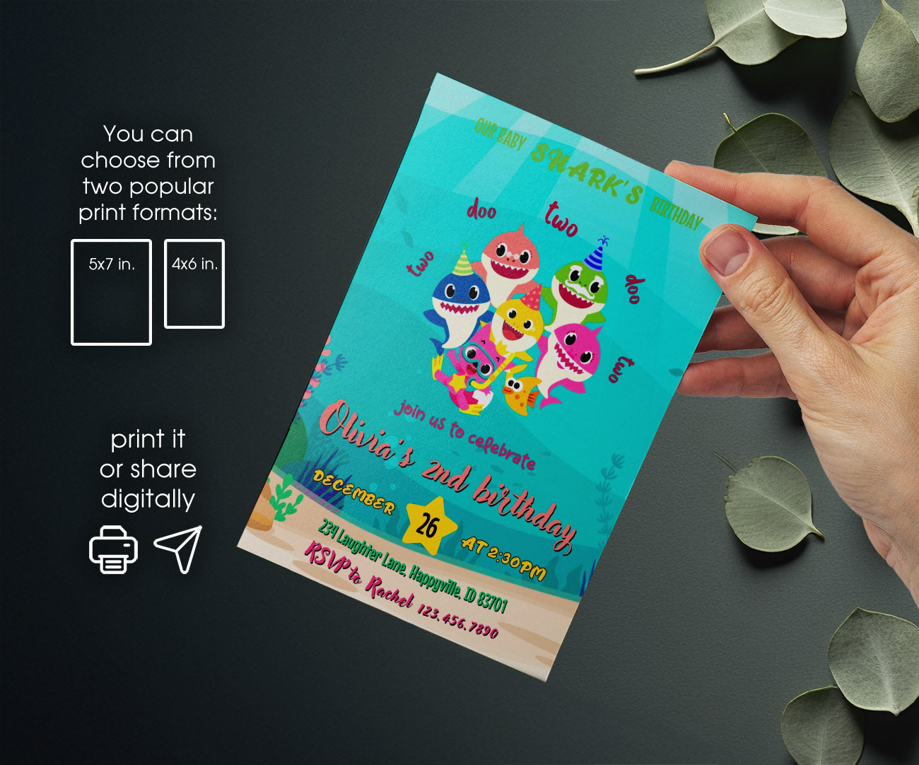 Baby Shark customizable invitation template | Share or Print | LC632