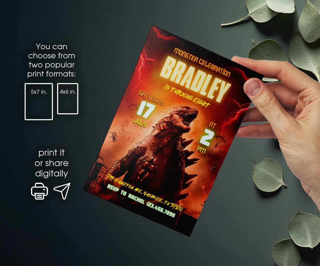 Godzilla and King Kong customizable invitation template | Share or Print | DS432