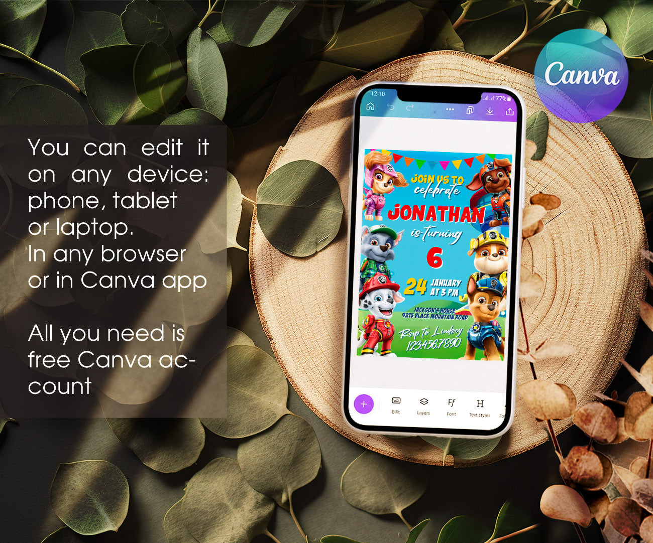PAW Patrol customizable invitation template | Share or Print | TZ754