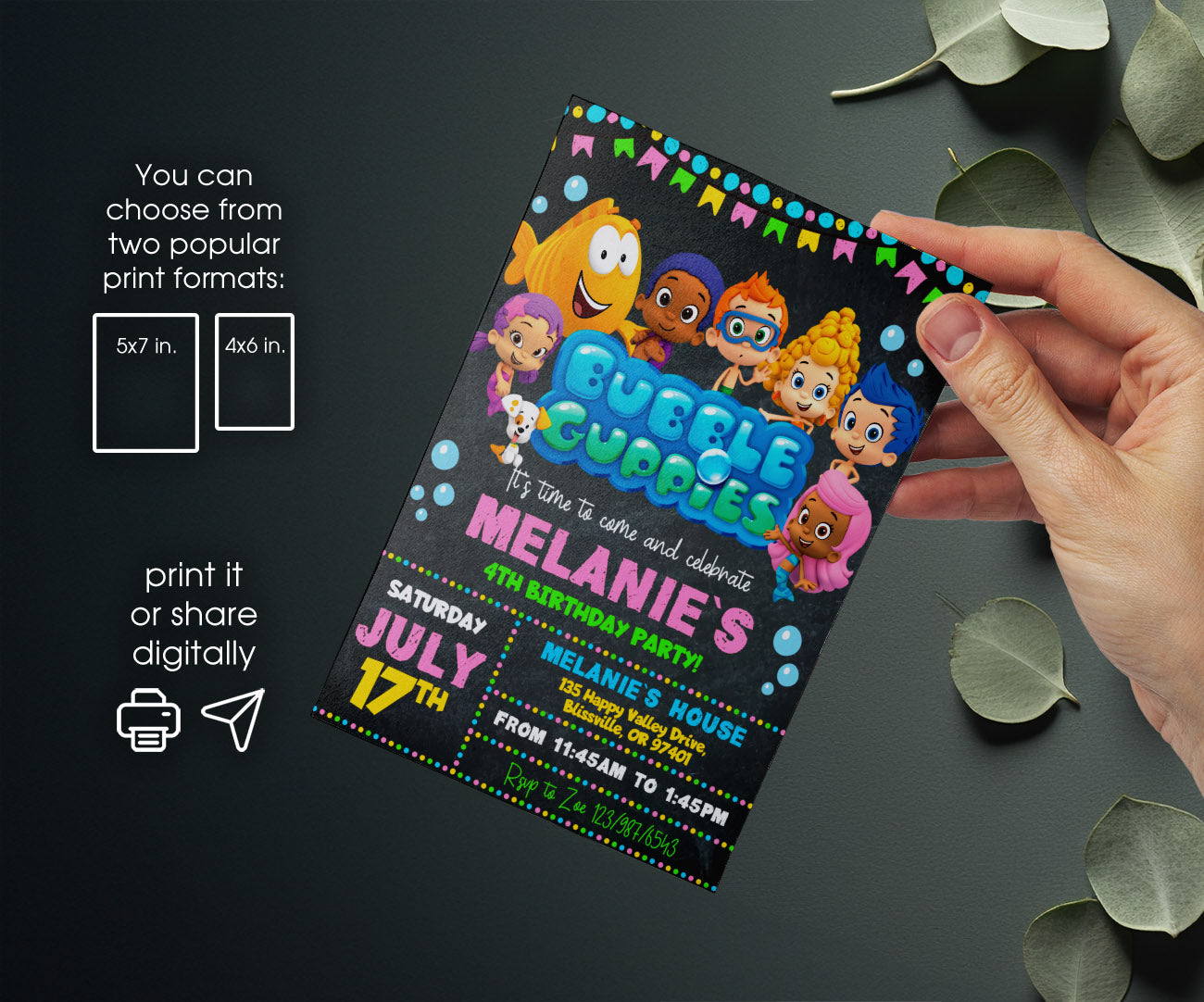 Bubble Guppies customizable invitation template | Share or Print | ZR717