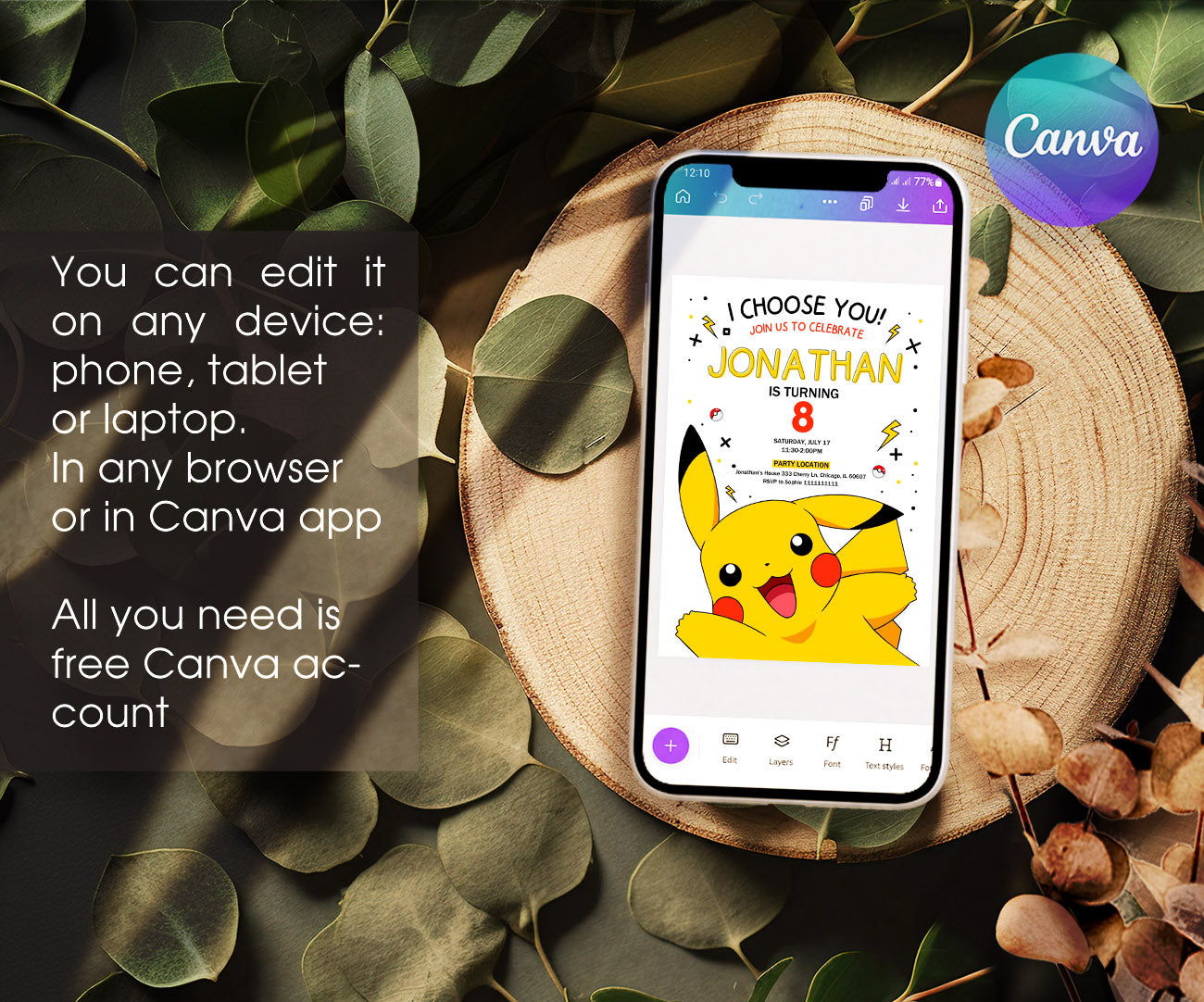 Pokemon Pikachu customizable invitation template | Share or Print | PR502