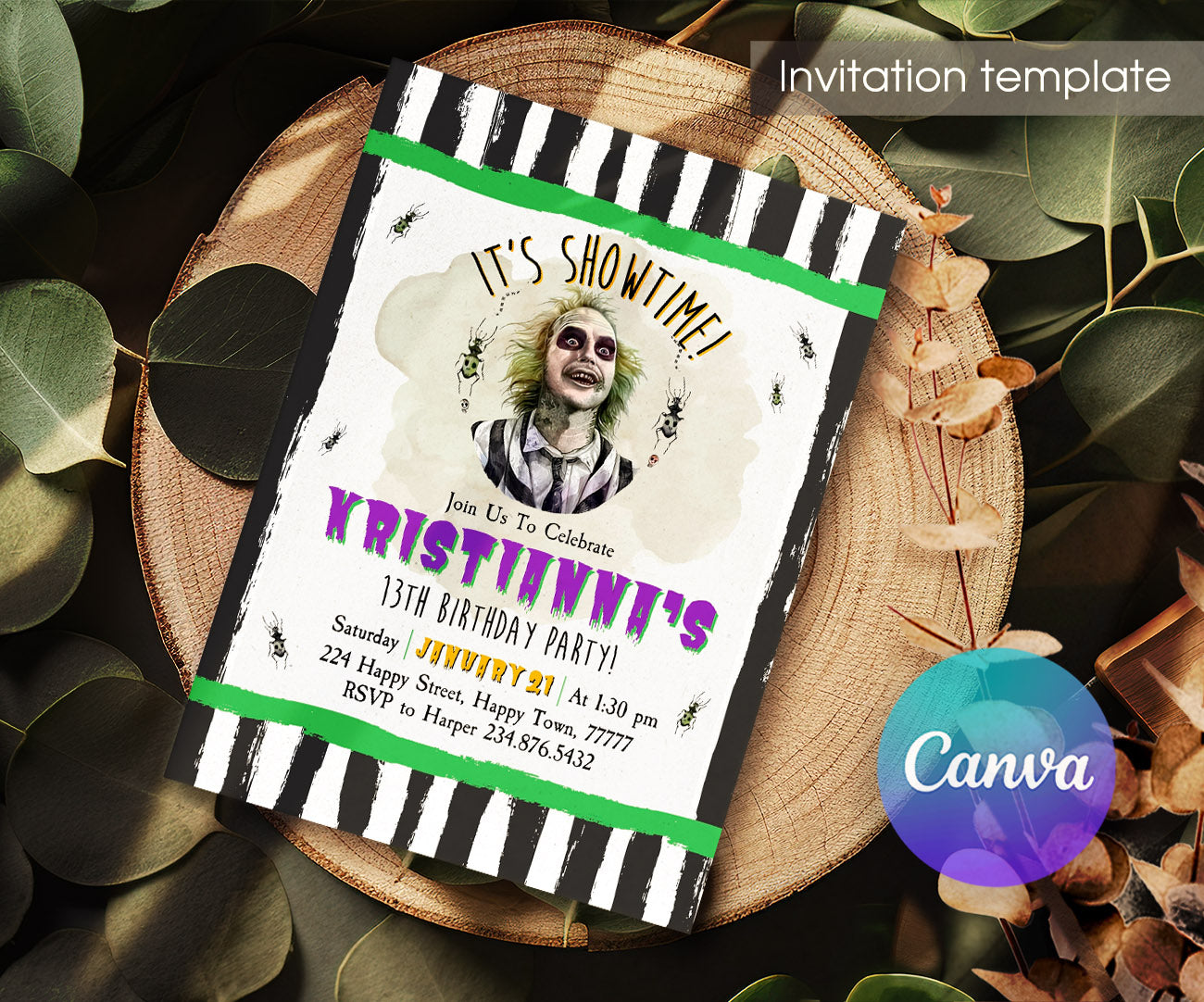 Beetlejuice Halloween customizable invitation template | Share or Print | KG867