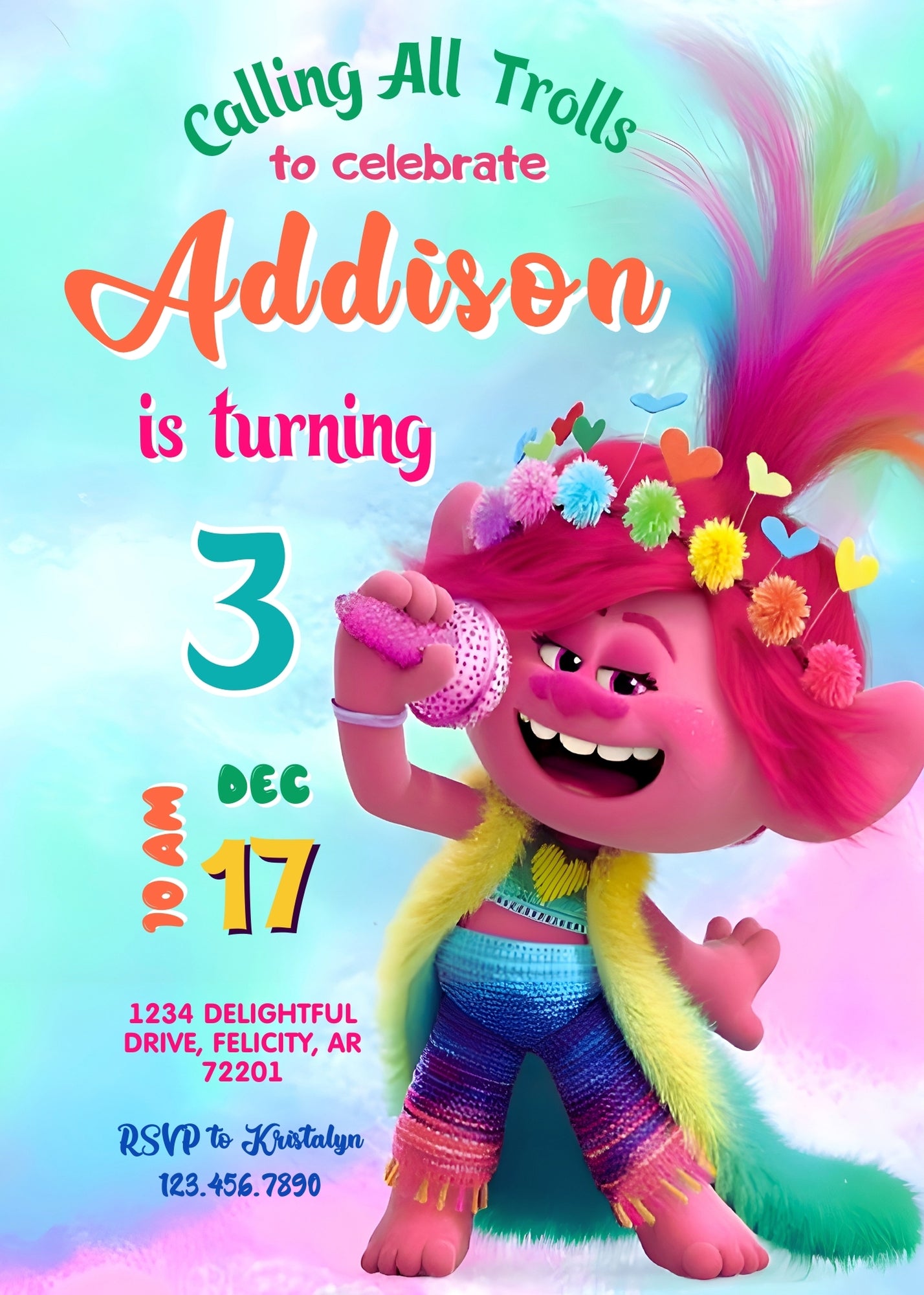 Trolls Poppy customizable invitation template | Share or Print | MC710