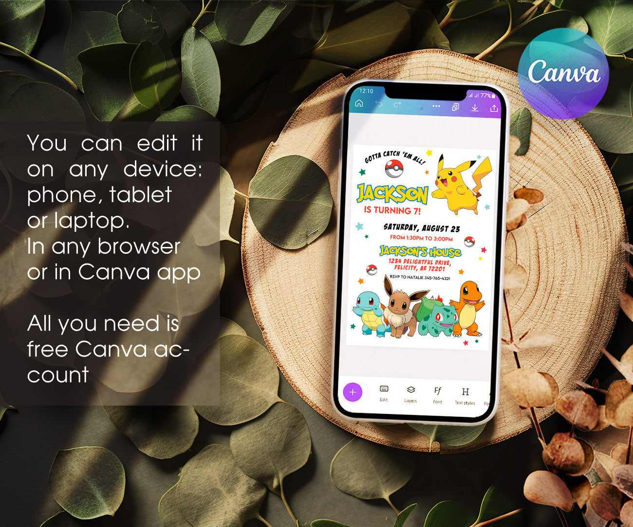 Pokemon Pikachu customizable invitation template | Share or Print | HK454