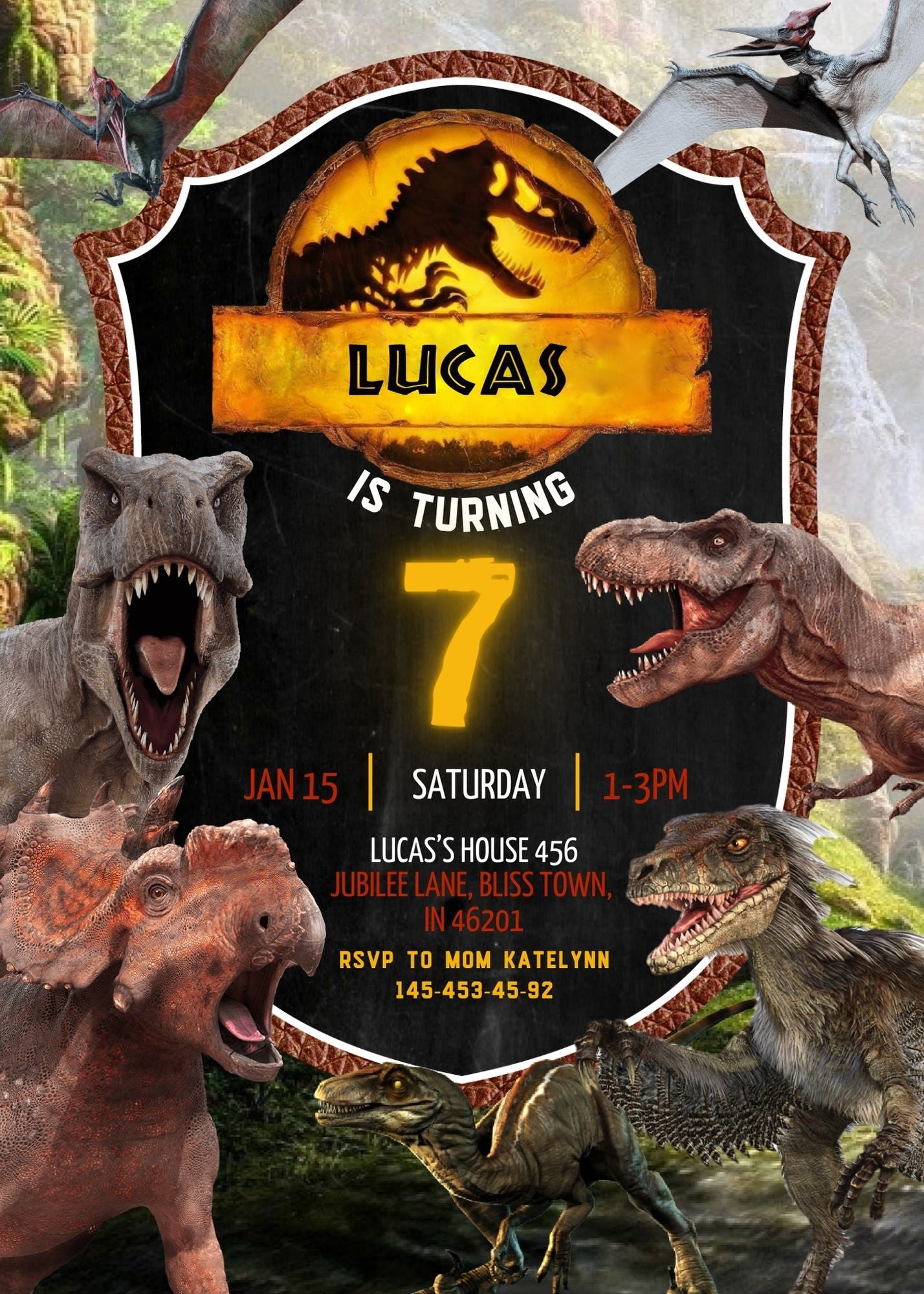 Jurassic Park Dinosaur customizable invitation template | Share or Print | YC176