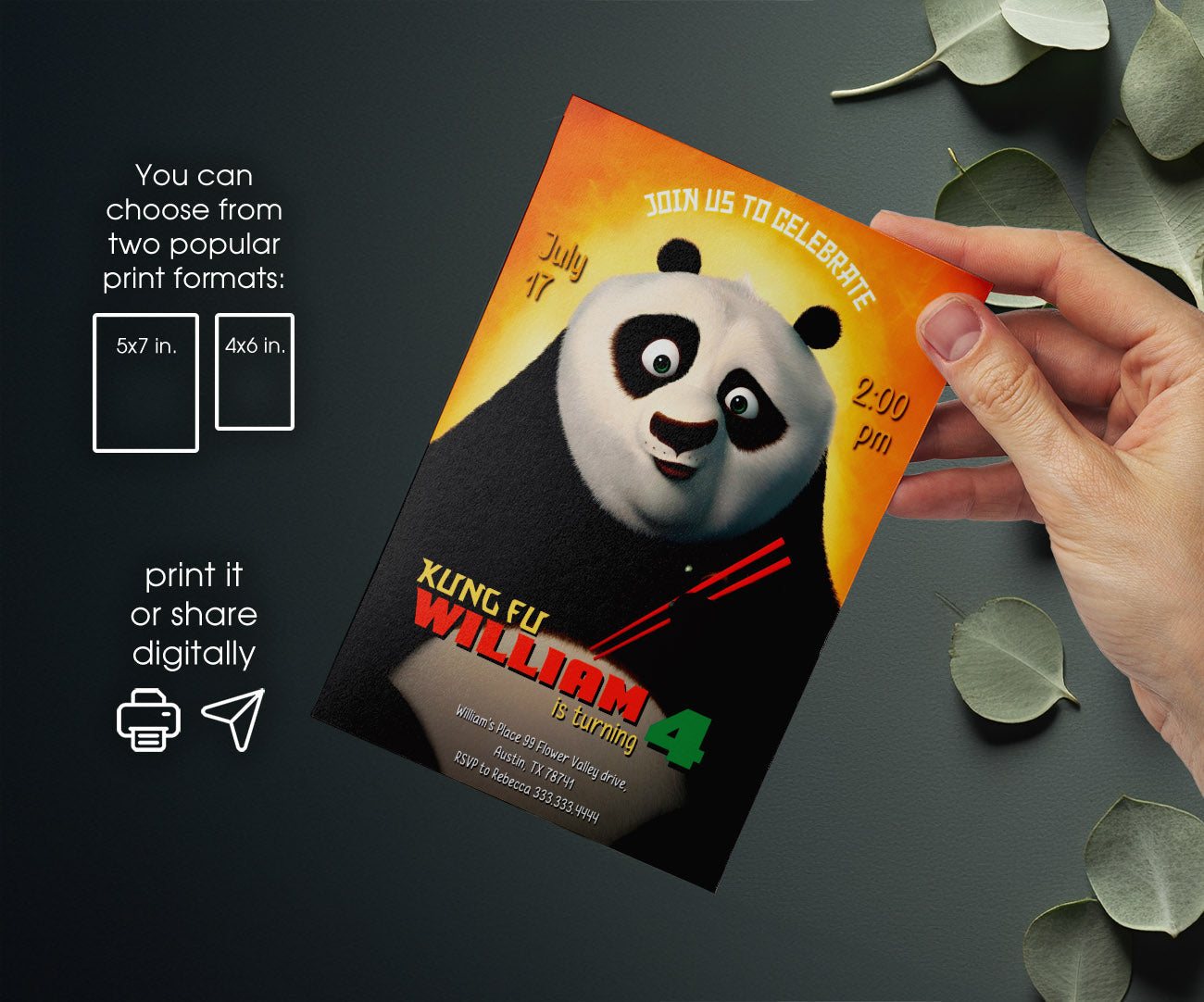 Kung Fu Panda Po customizable invitation template | Share or Print | XZ635