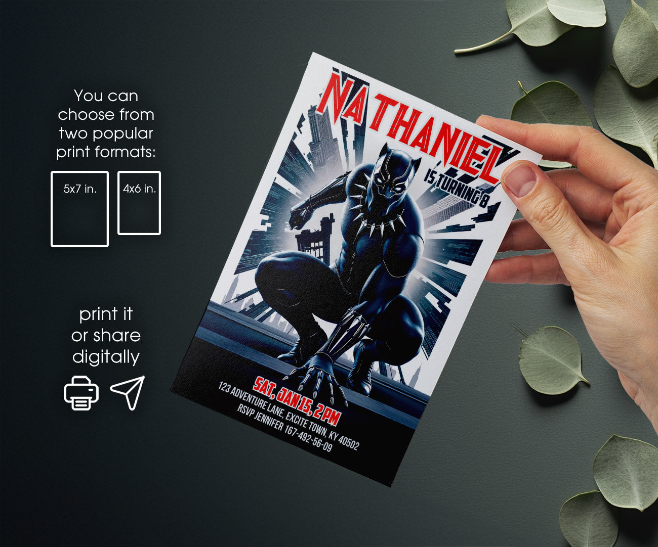 Black Panther Superhero Marvel customizable invitation template | Share or Print | boy | NC731
