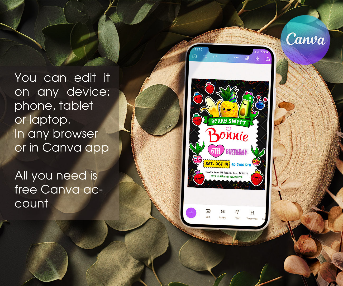 Hey Bear Sensory Dancing Fruits customizable invitation template | Share or Print | EL114
