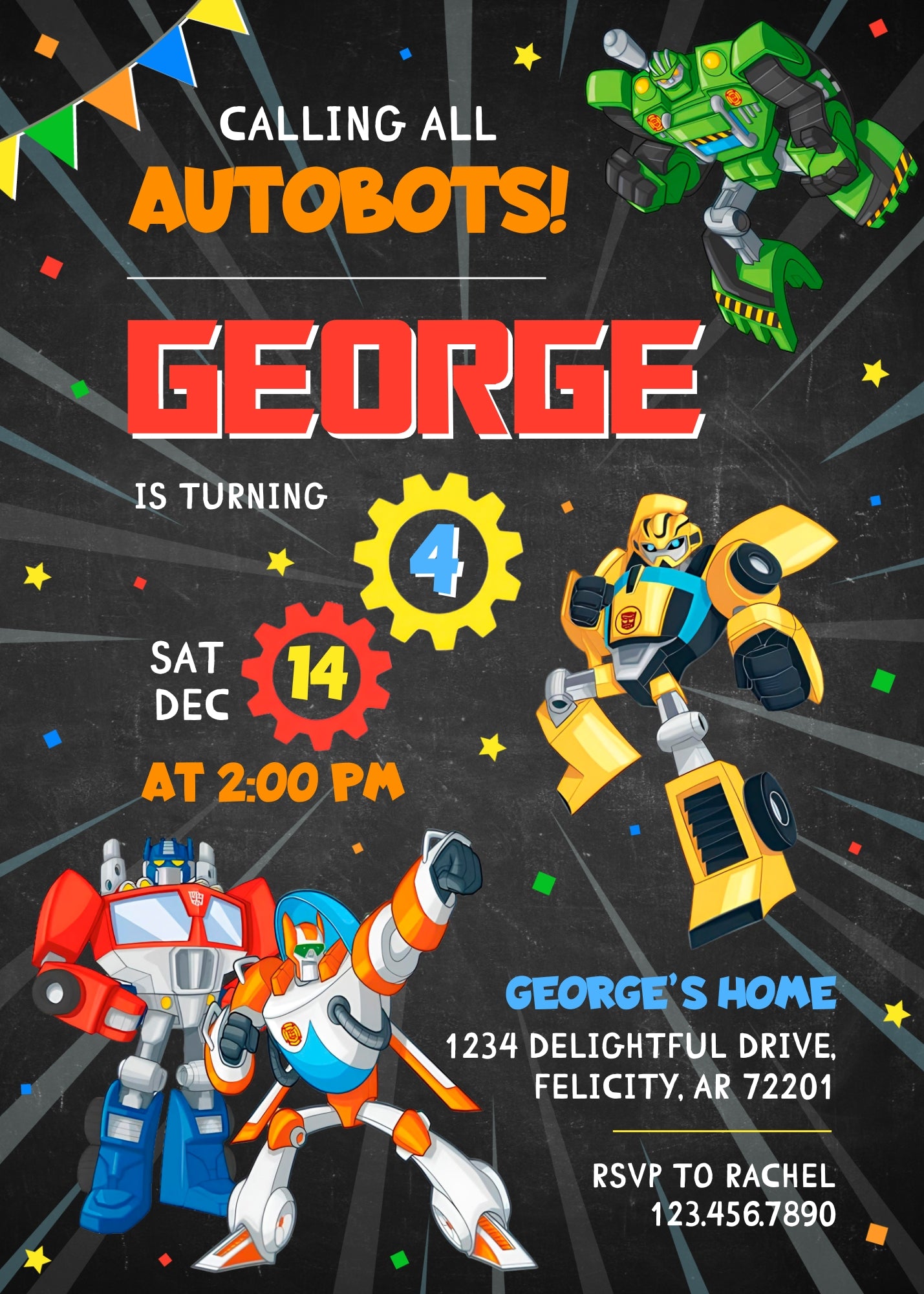 Transformers Rescue Bots customizable invitation template | Share or Print | boy | EN625