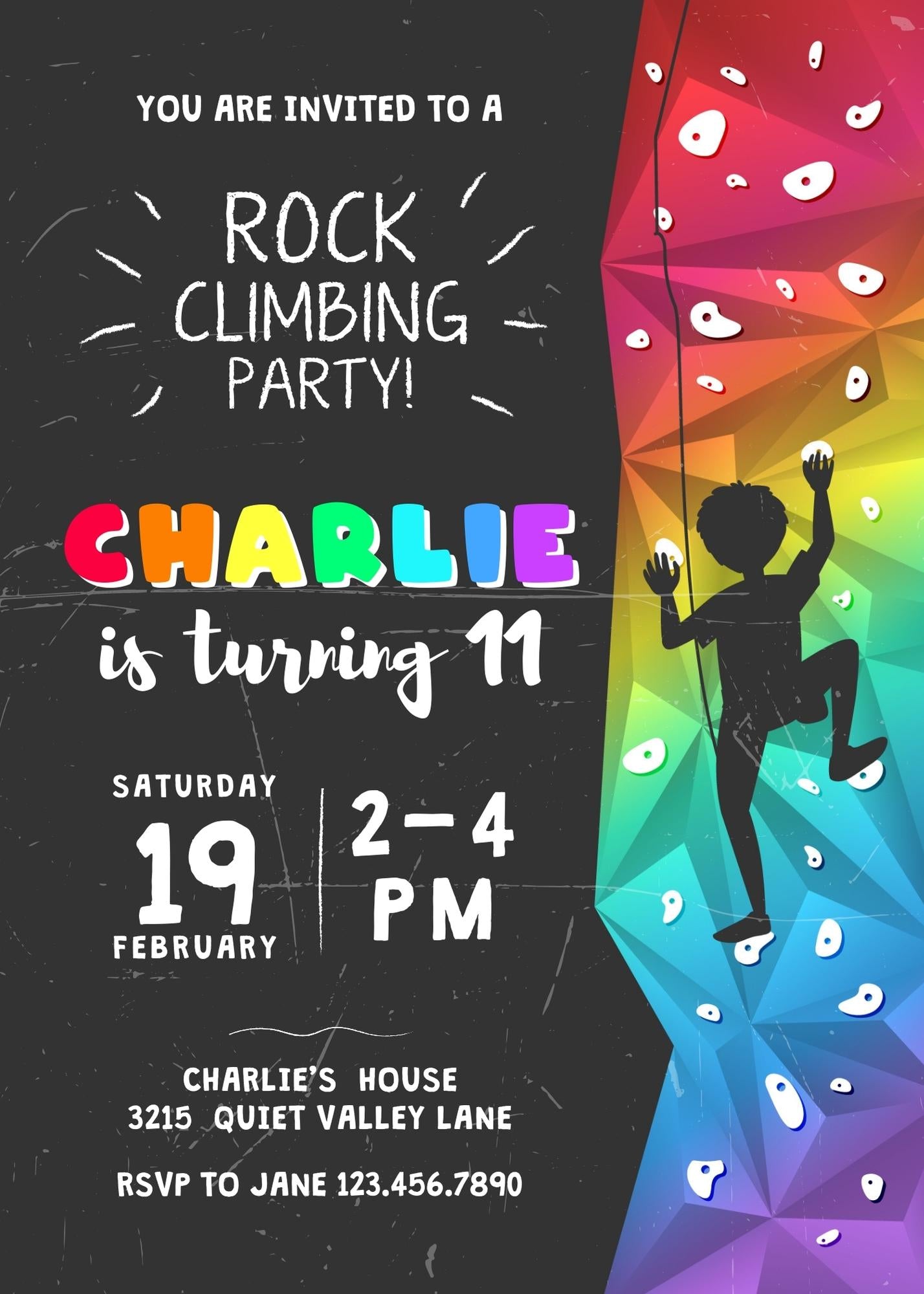 Rock Climbing customizable invitation template | Share or Print | GC312