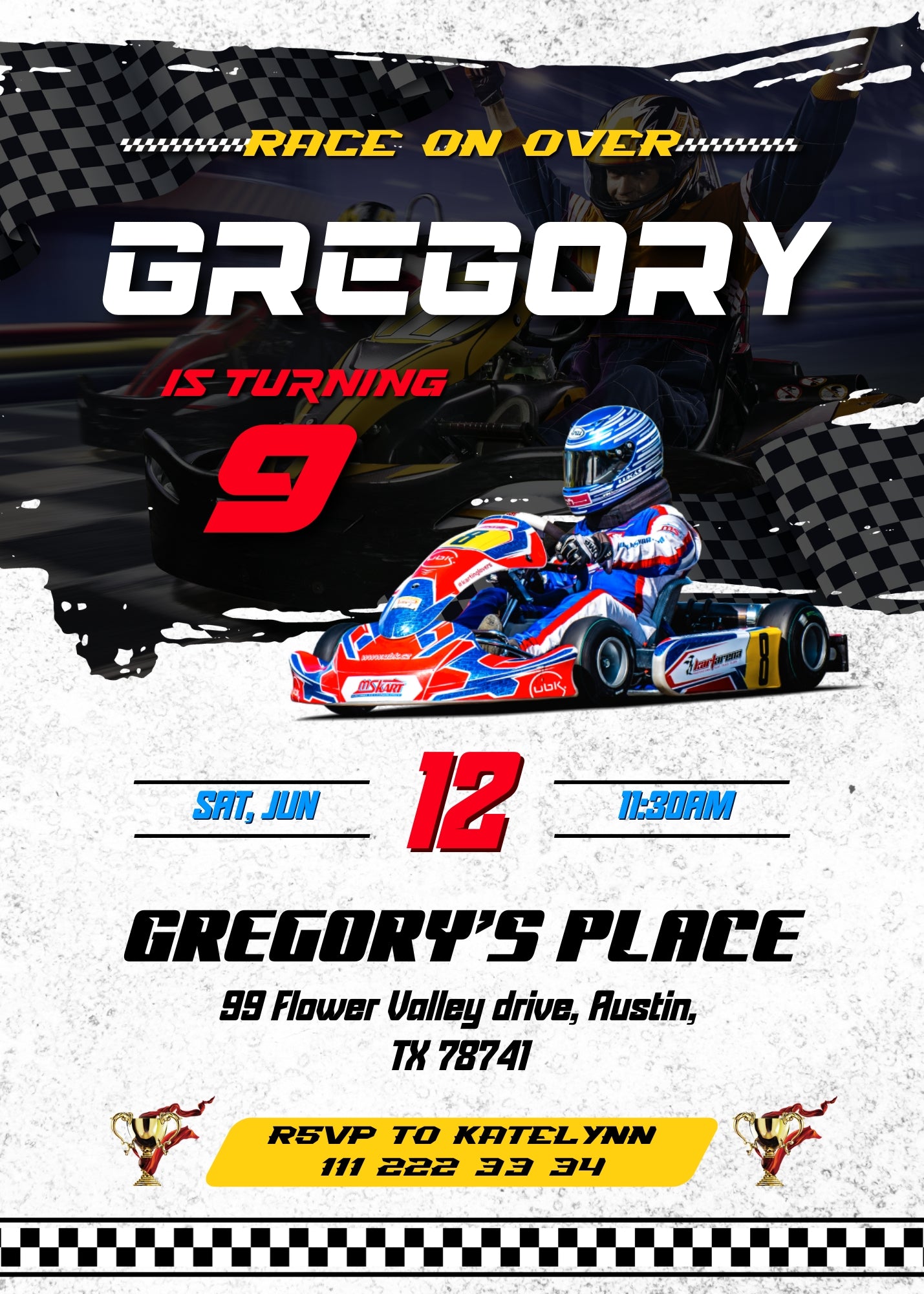 Go Kart Karting Racing customizable invitation template | Share or Print | boy | ZT436