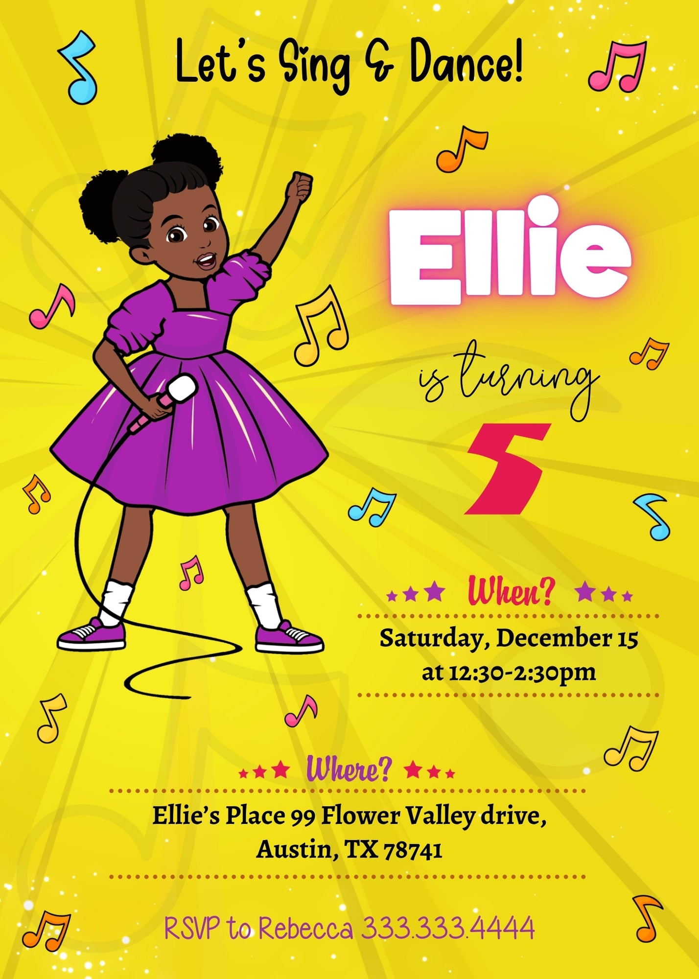 Gracie's Corner Music customizable invitation template | Share or Print | girl | RU030