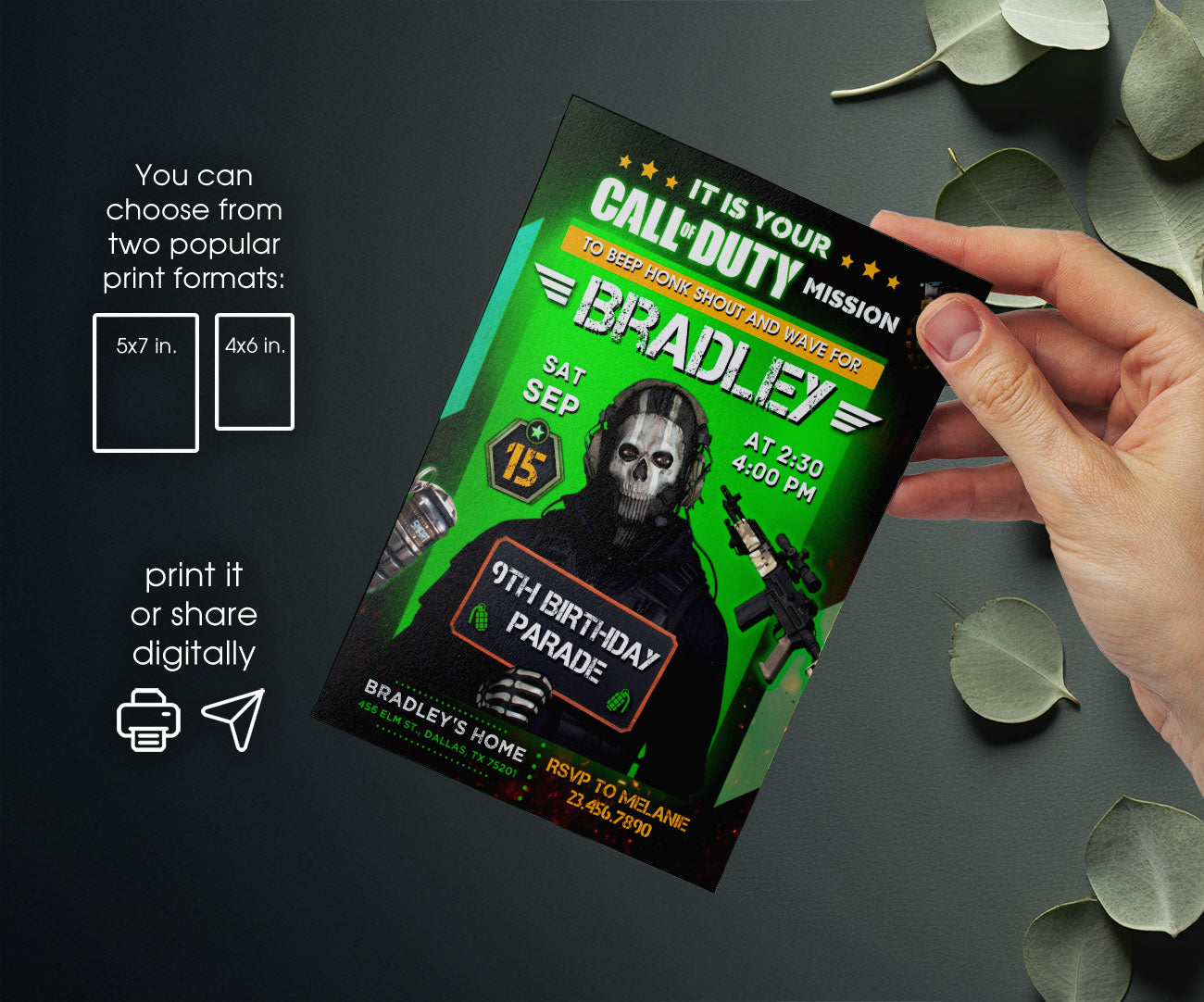 Call of Duty Gamer customizable invitation template | Share or Print | boy | KQ234