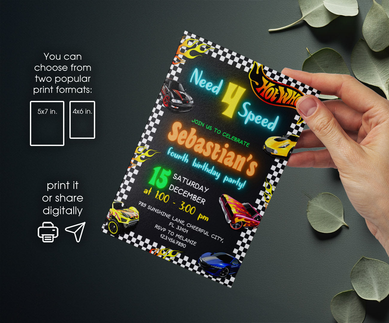 Hot Wheels Need Four Speed customizable invitation template | Share or Print | boy | GD860
