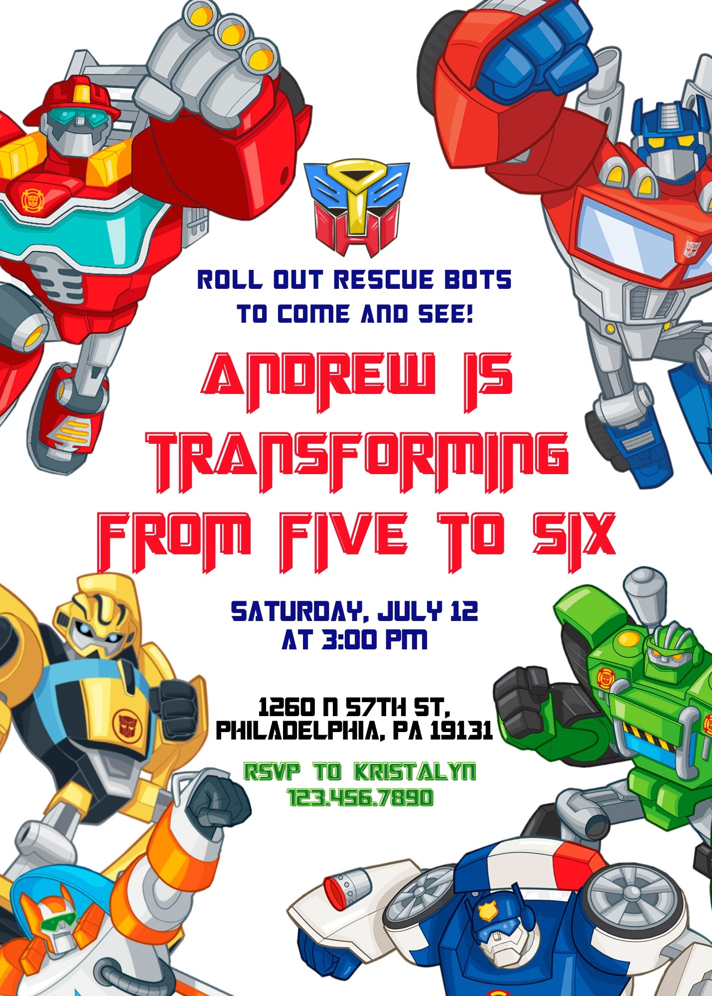 Transformers Rescue Bots customizable invitation template | Share or Print | boy | DA546