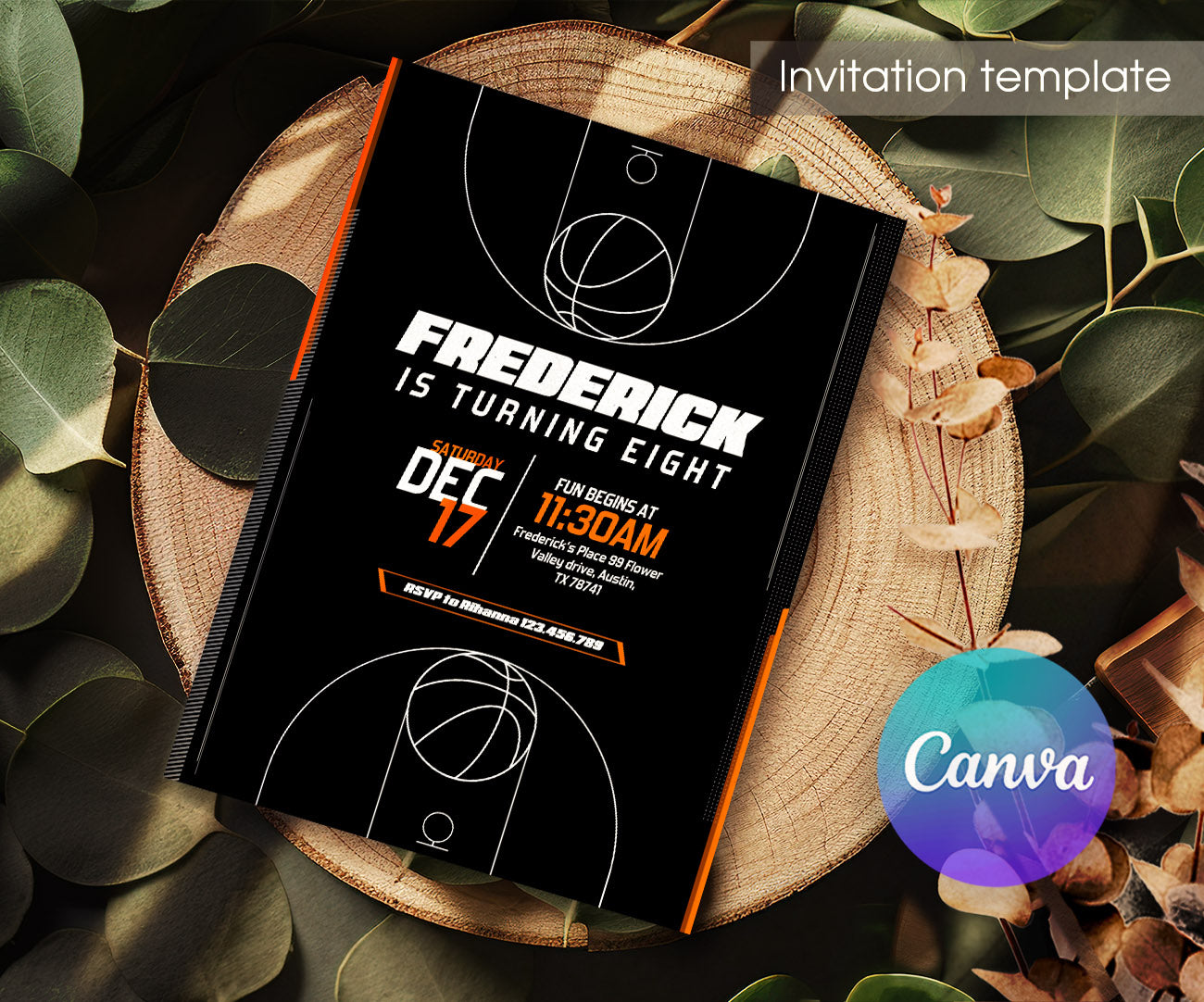 Basketball NBA Slam Dunk customizable invitation template | Share or Print | boy | AN946