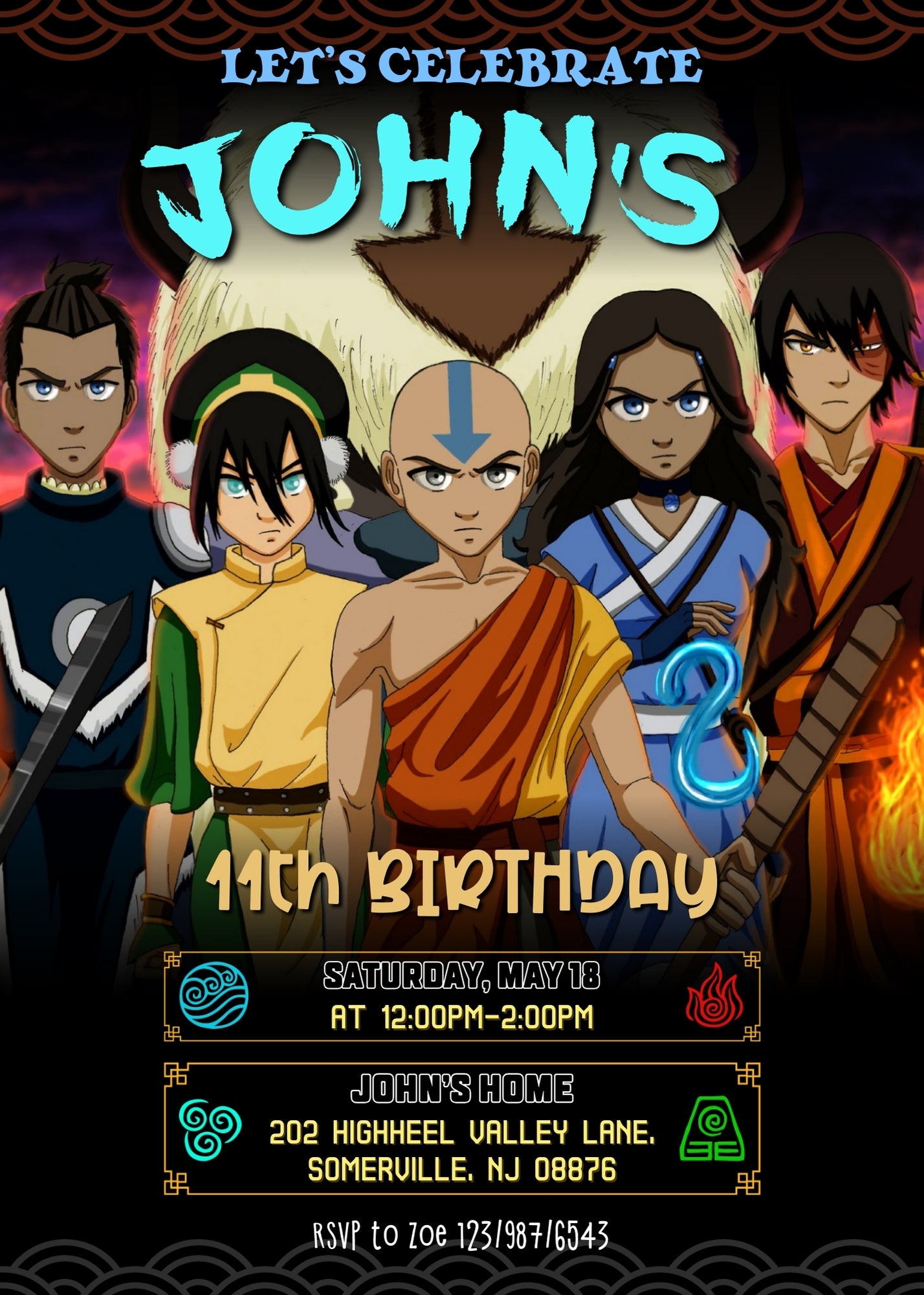 Avatar The Last Airbender customizable invitation template | Share or Print | HW139