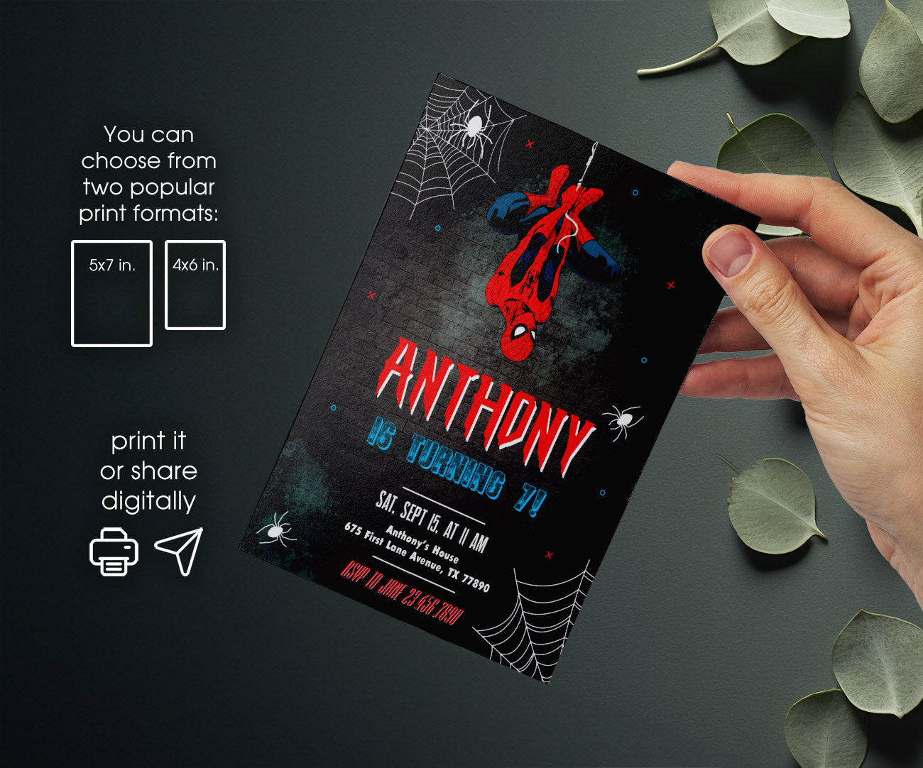 Spiderman Marvel Superhero customizable invitation template | Share or Print | boy | WU808